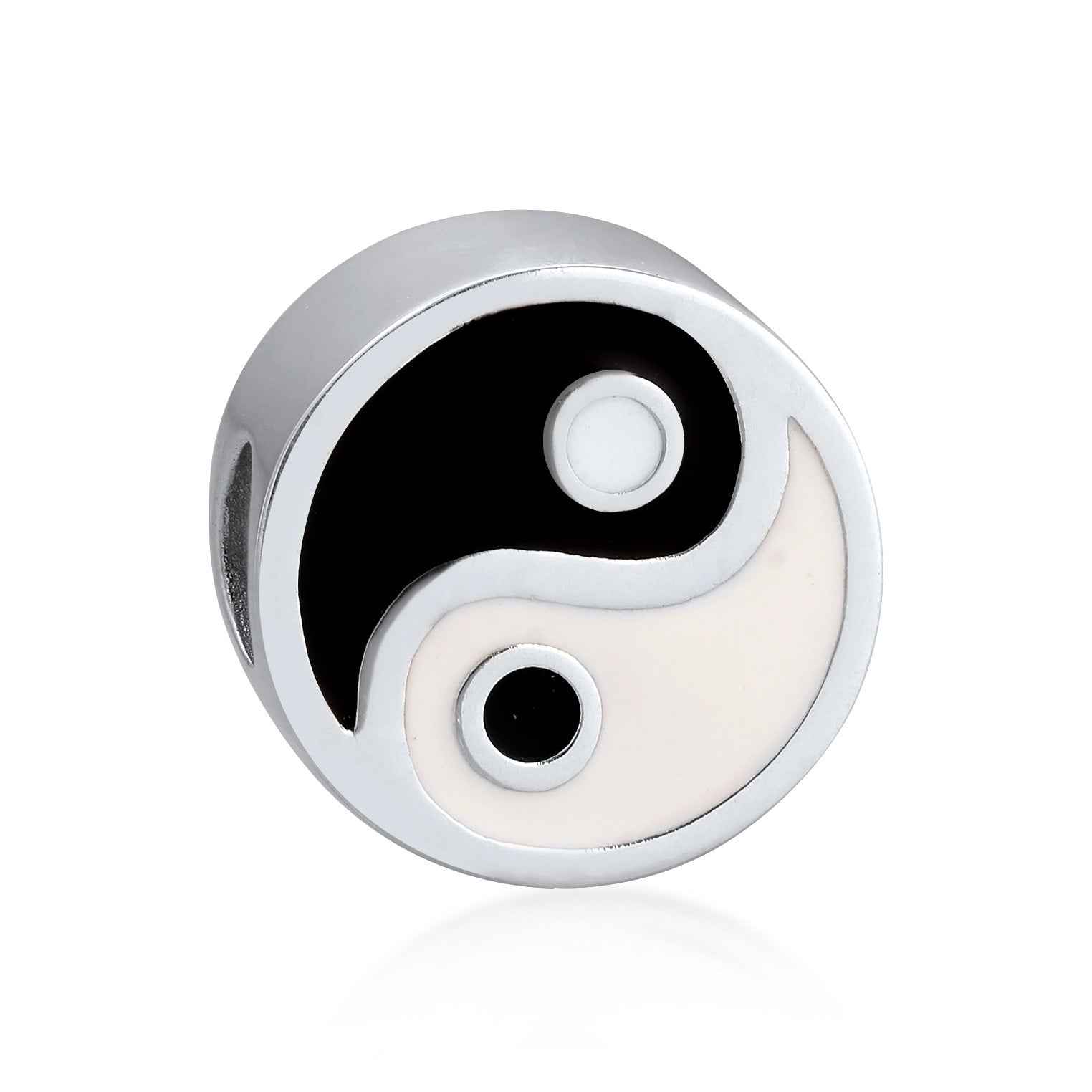 Silber - KUZZOI | Bead Yin & Yang | Emaille (Schwarz-Weiß) | 925 Sterling Silber