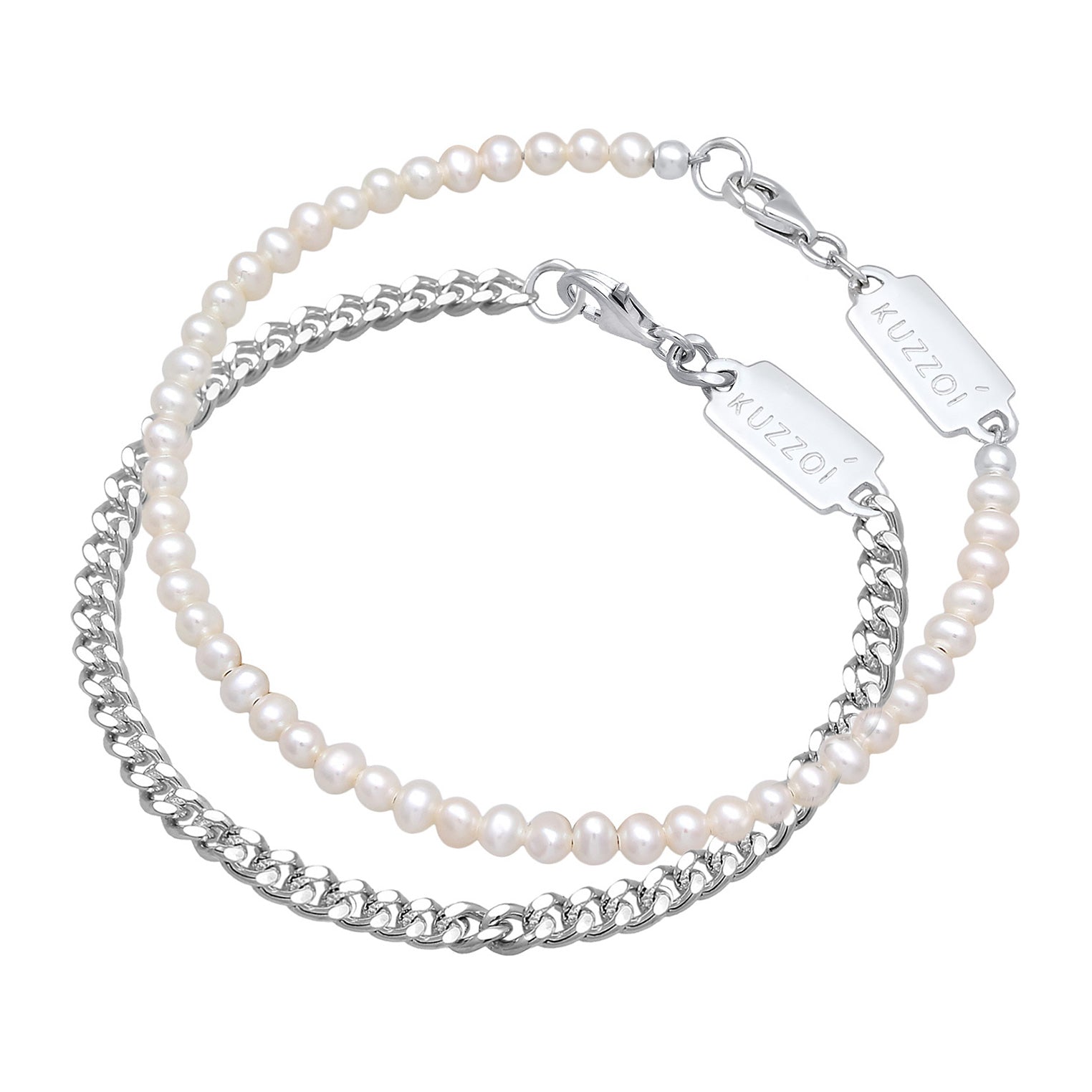 Silber - KUZZOI | Armband Set | Süßwasserzuchtperlen (Weiß) | 925 Sterling Silber