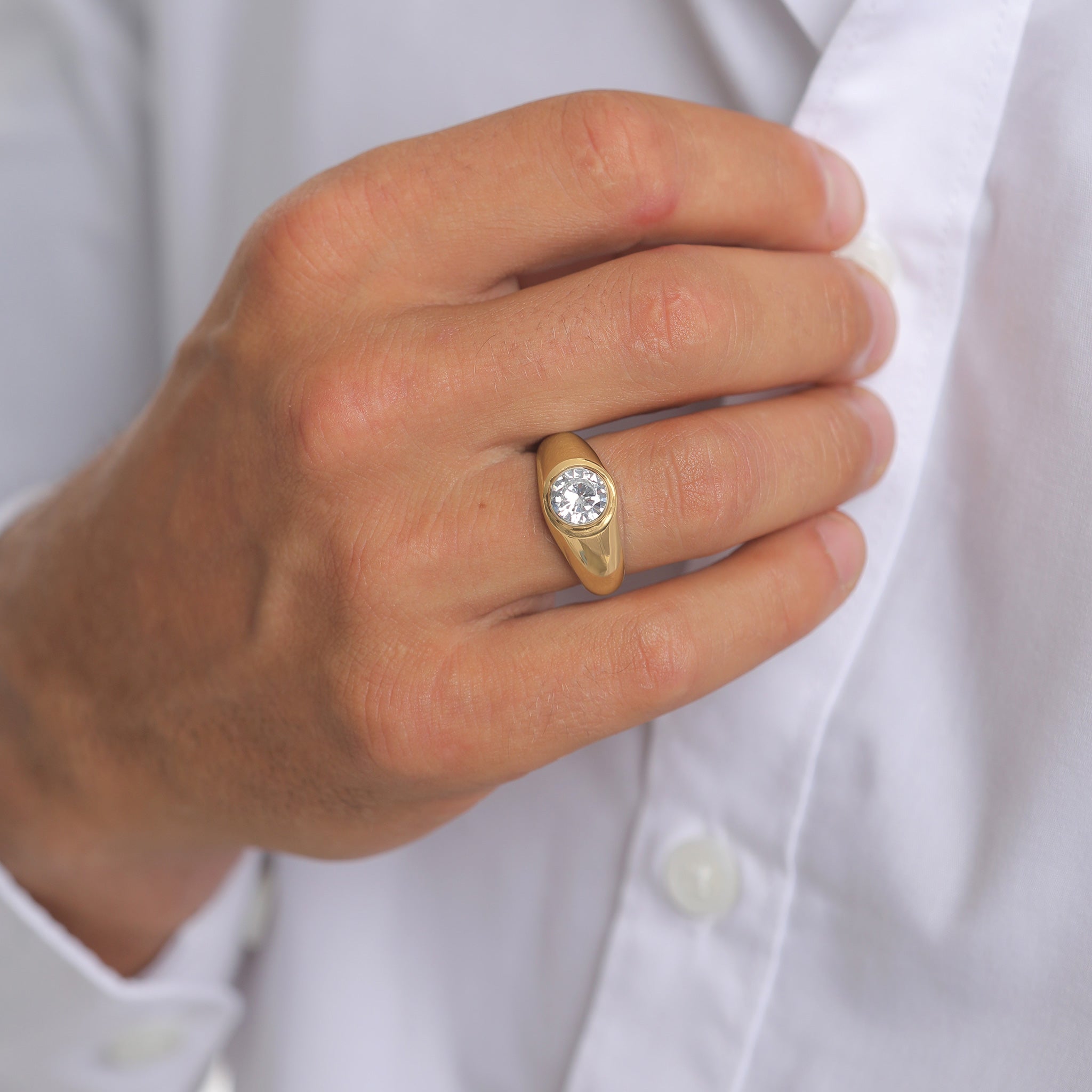 Gold - KUZZOI | Ring Unisex | Zirkonia (Weiß) | 925 Sterling Silber vergoldet