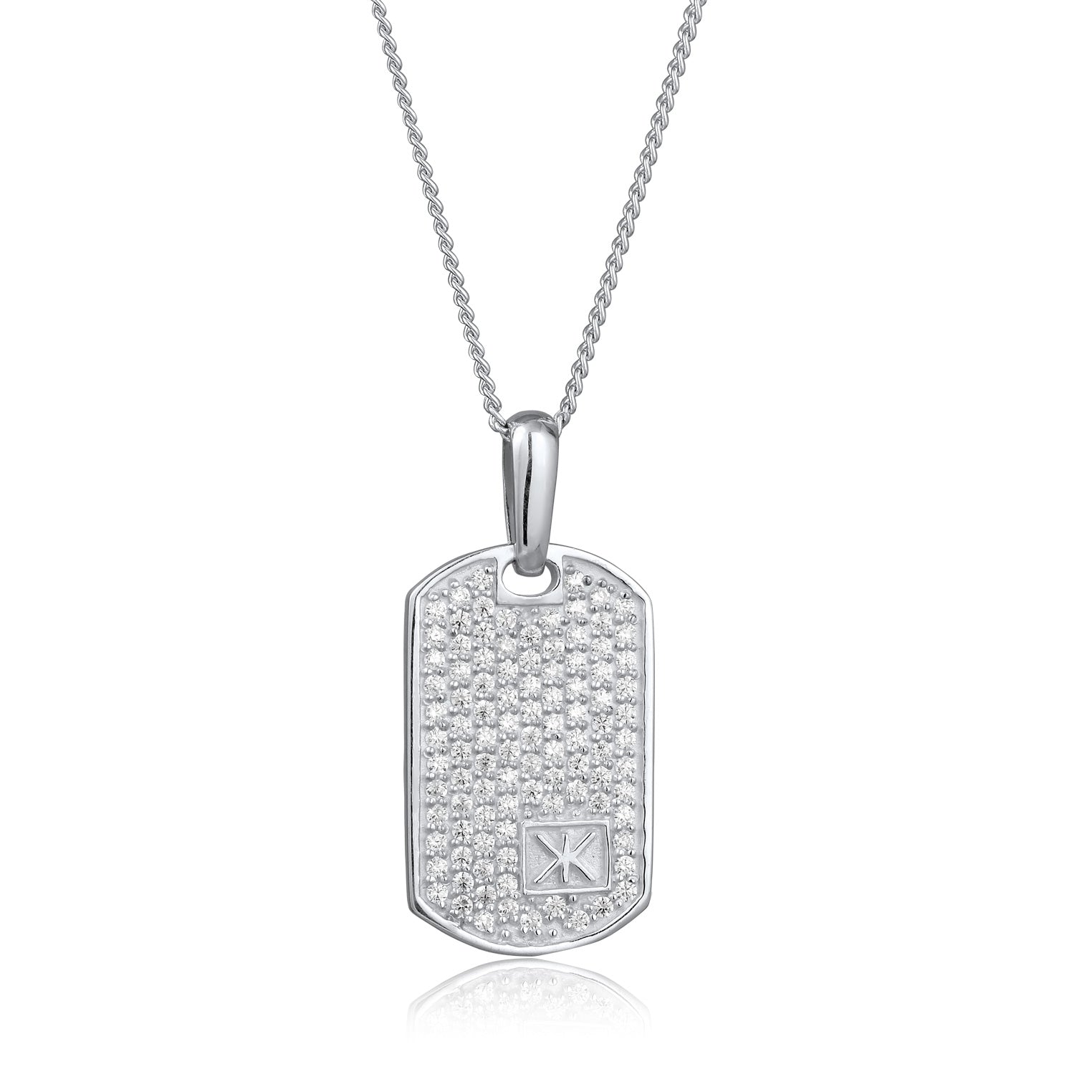 Silber - KUZZOI | Halskette Dog-Tag Anhänger | Zirkonia (Weiß) | 925 Sterling Silber