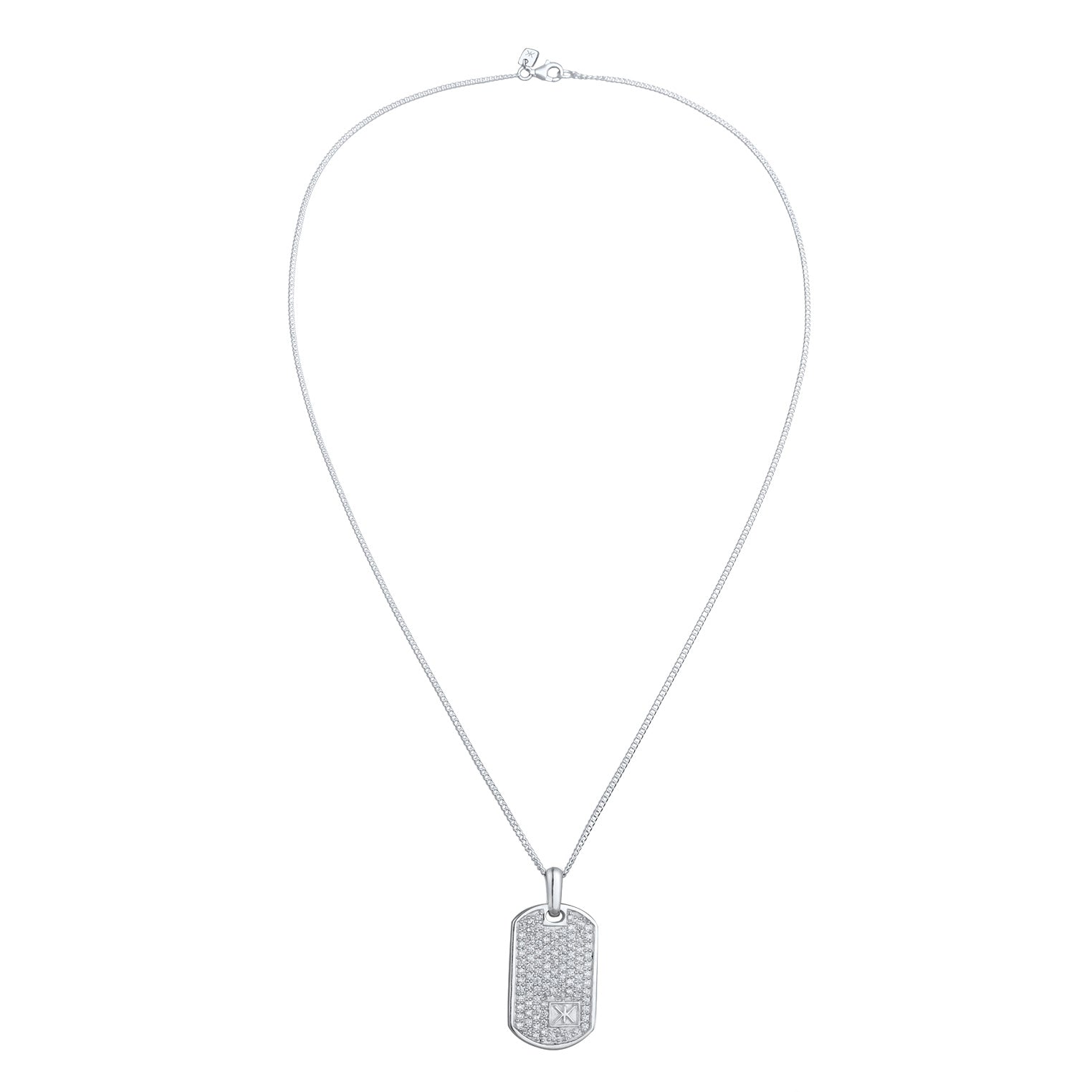 Silber - KUZZOI | Halskette Dog-Tag Anhänger | Zirkonia (Weiß) | 925 Sterling Silber