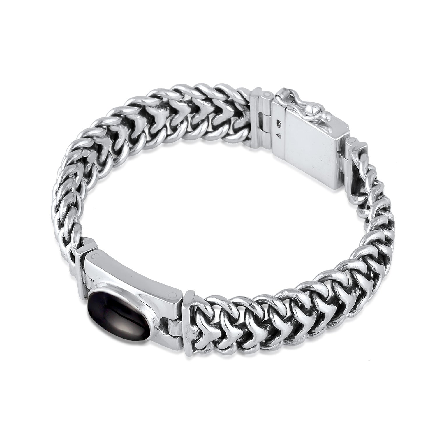 Silber - KUZZOI | Glieder-Armband Oval | Onyx (Schwarz) | 925 Sterling Silber