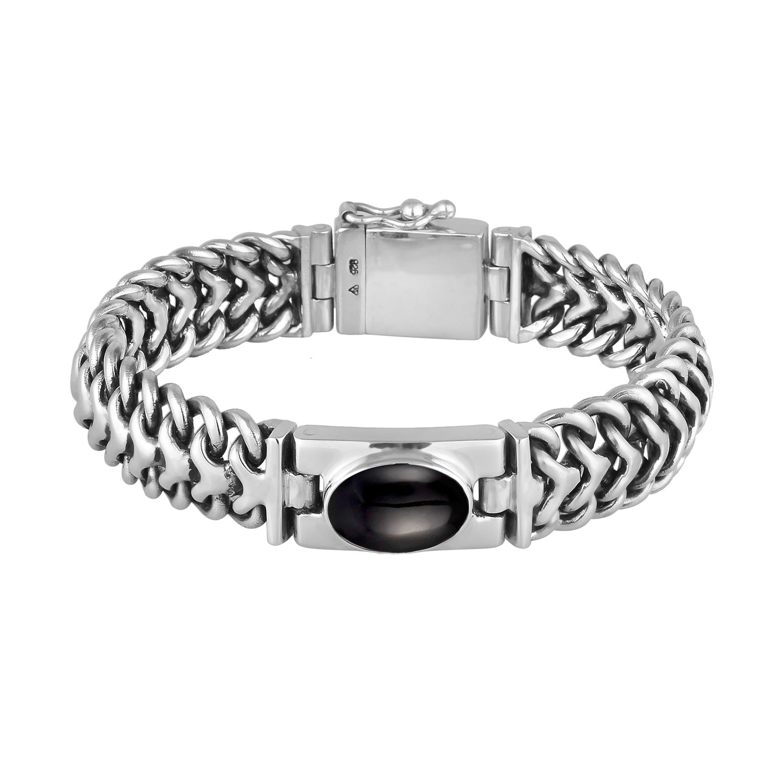 Silber - KUZZOI | Glieder-Armband Oval | Onyx (Schwarz) | 925 Sterling Silber