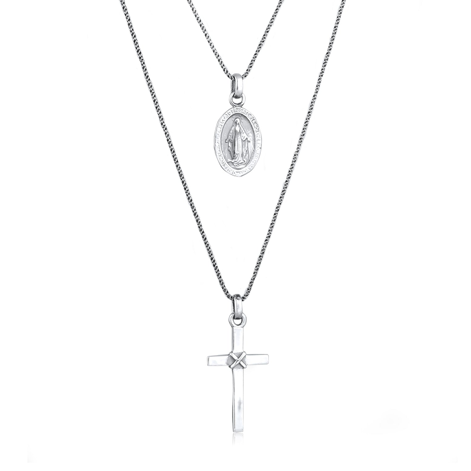 Silber - KUZZOI | Layer-Halskette Marienbild Kreuz | 925 Sterling Silber