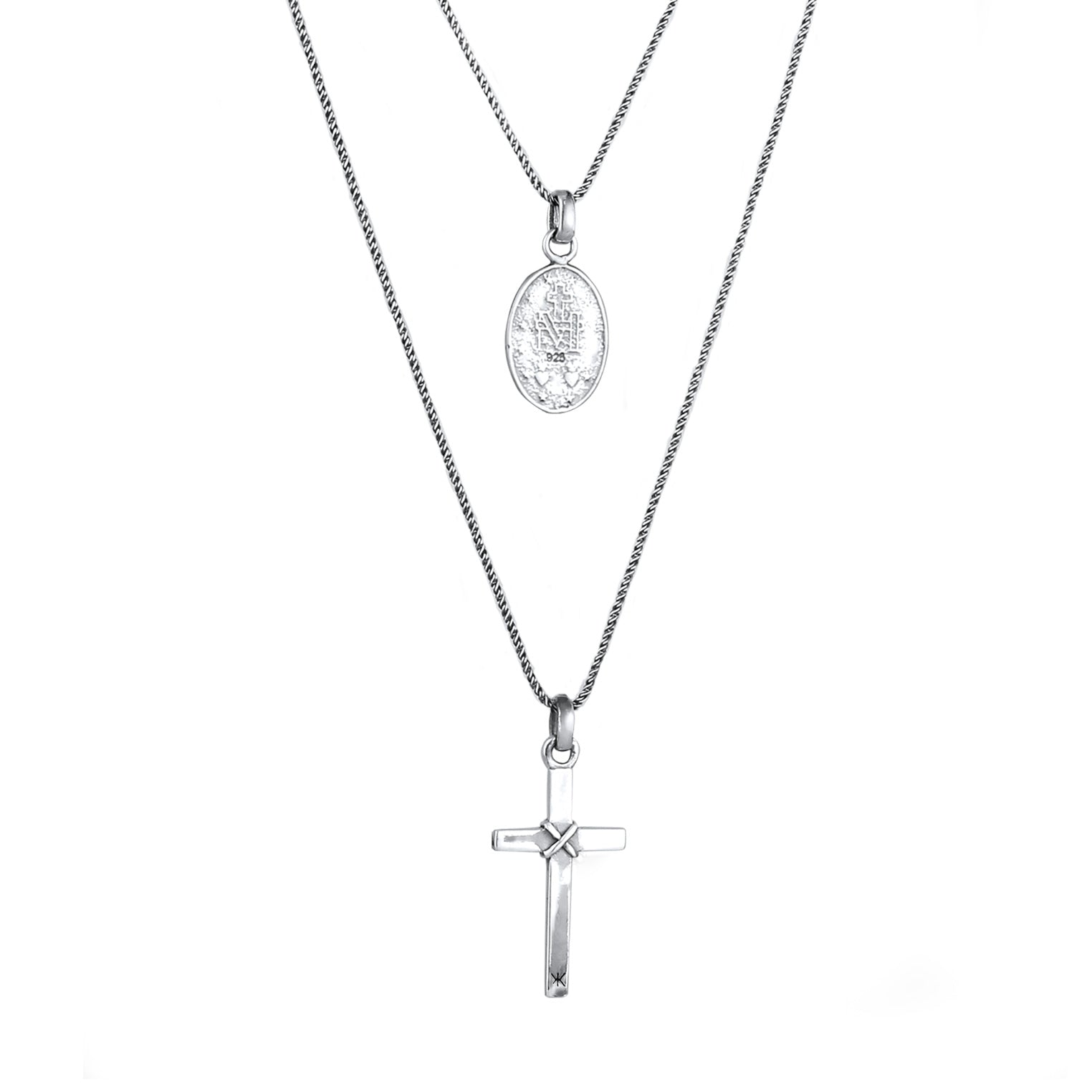 Silber - KUZZOI | Layer-Halskette Marienbild Kreuz | 925 Sterling Silber