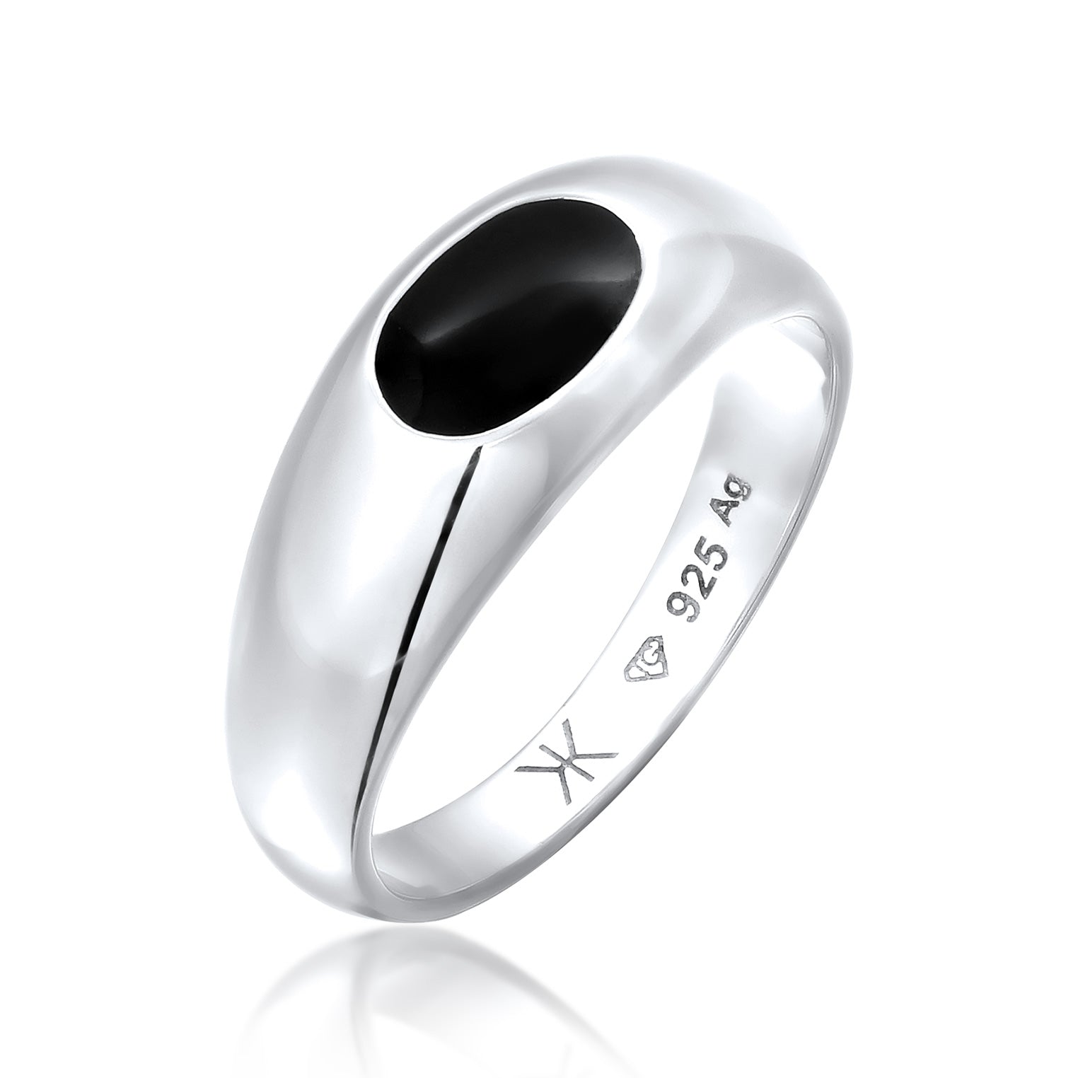 Silber - KUZZOI | Siegelring Oval | Emaille (Schwarz) | 925 Sterling Silber