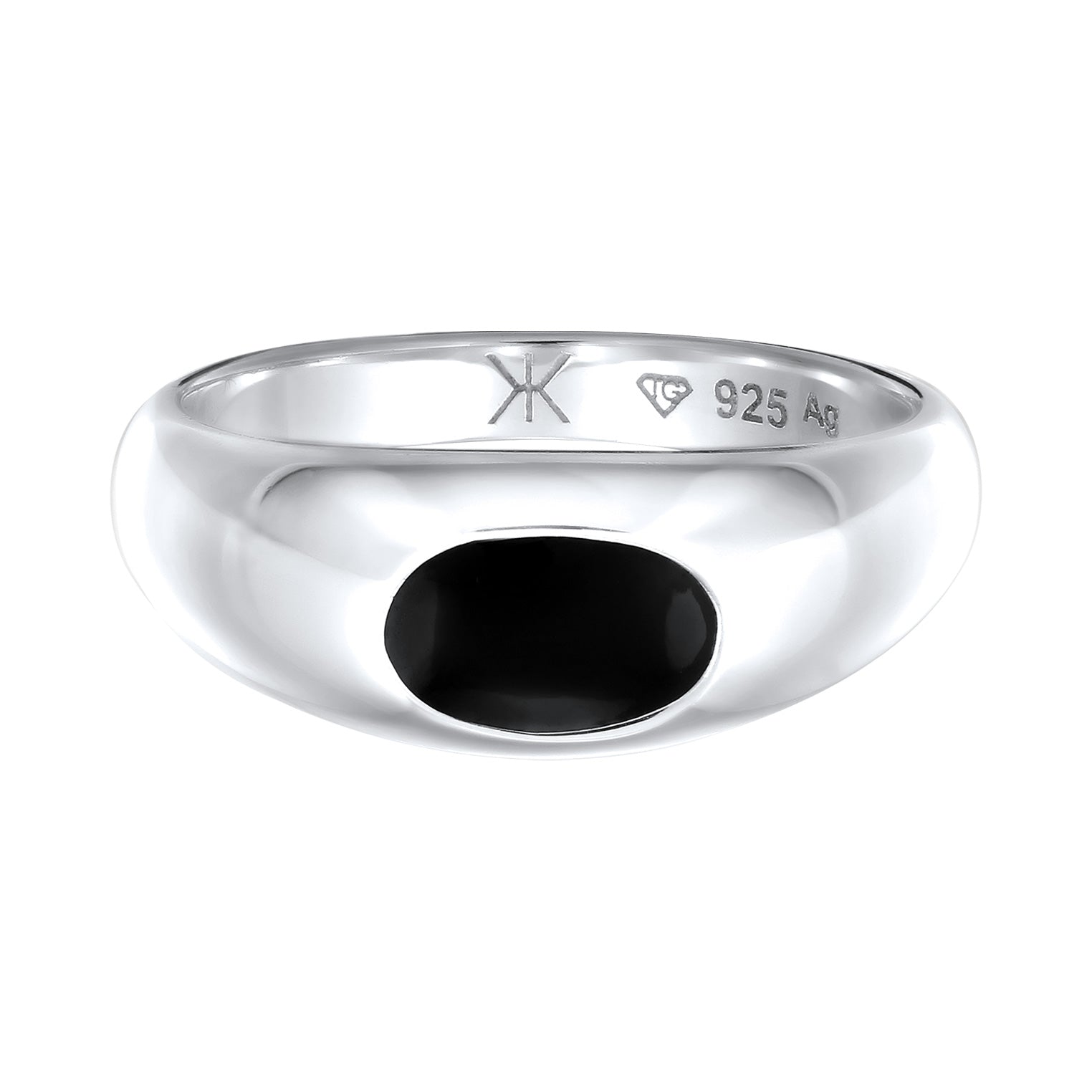 Silber - KUZZOI | Siegelring Oval | Emaille (Schwarz) | 925 Sterling Silber