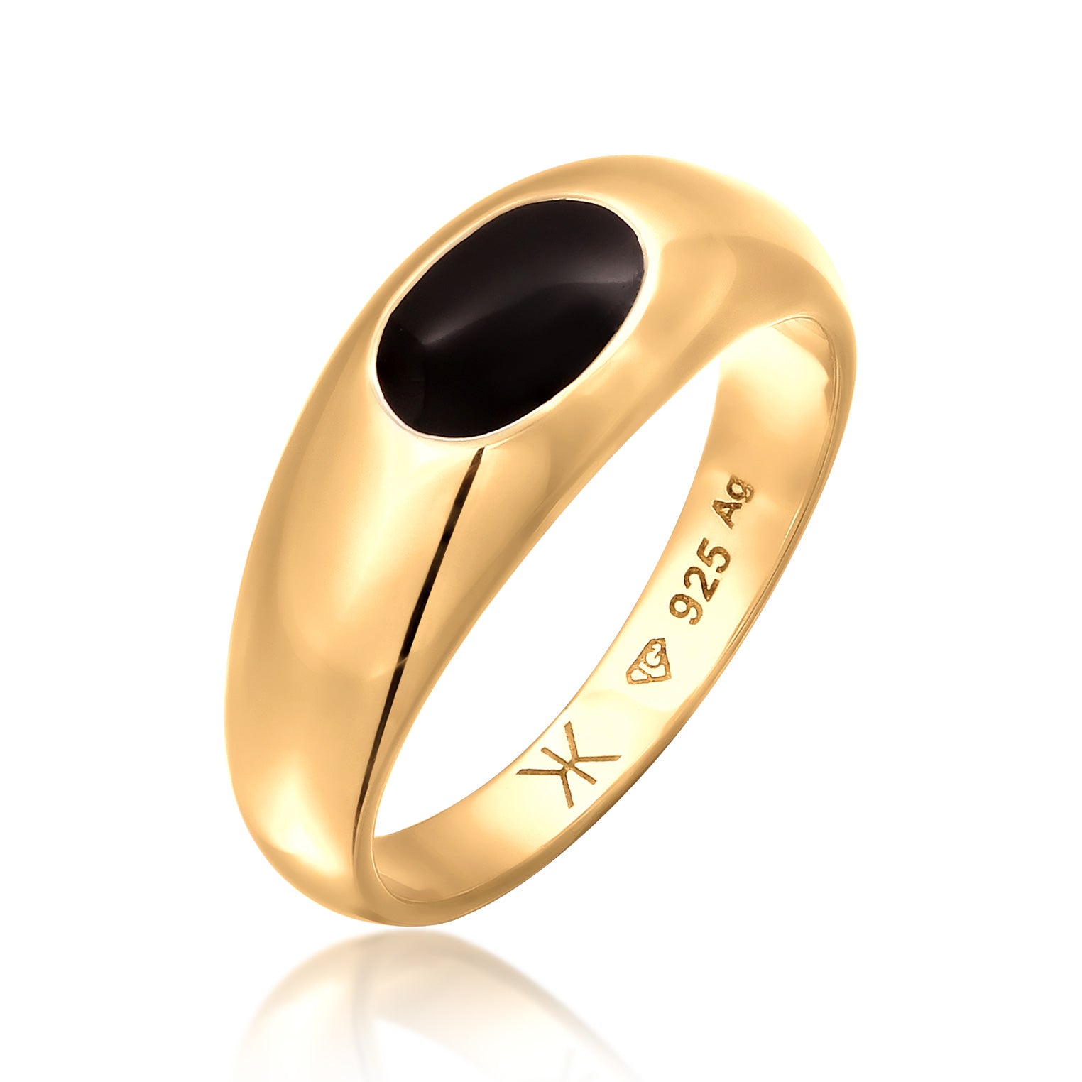 Gold - KUZZOI | Siegelring Oval | Emaille (Schwarz) | 925 Sterling Silber vergoldet