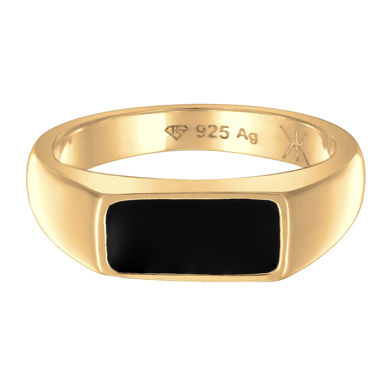 Gold - KUZZOI | Siegelring Rechteck | Emaille (Schwarz) | 925 Sterling Silber vergoldet