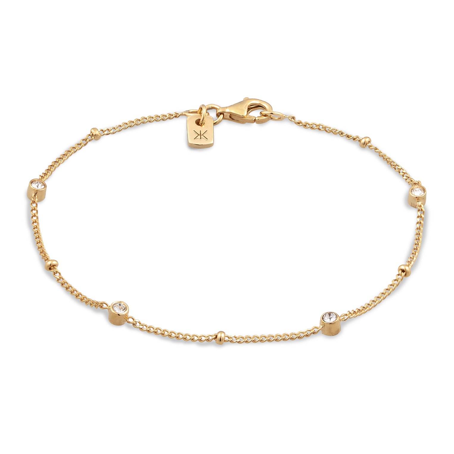 Gold - KUZZOI | Kugel-Armband | Glas Kristalle (Weiß) | 925 Sterling Silber vergoldet