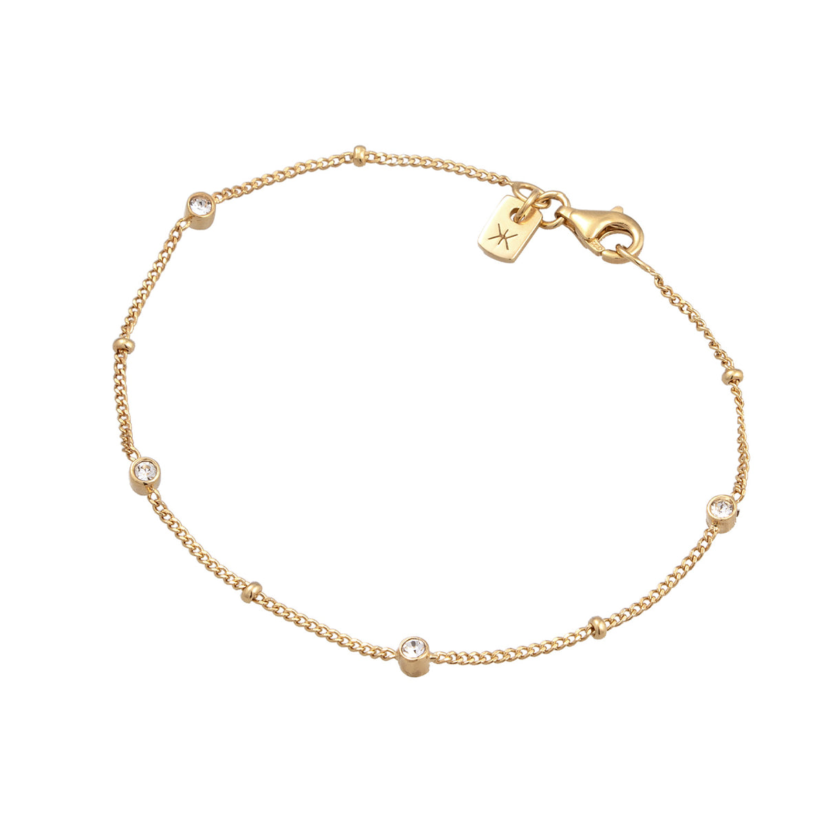 Gold - KUZZOI | Kugel-Armband | Glas Kristalle (Weiß) | 925 Sterling Silber vergoldet