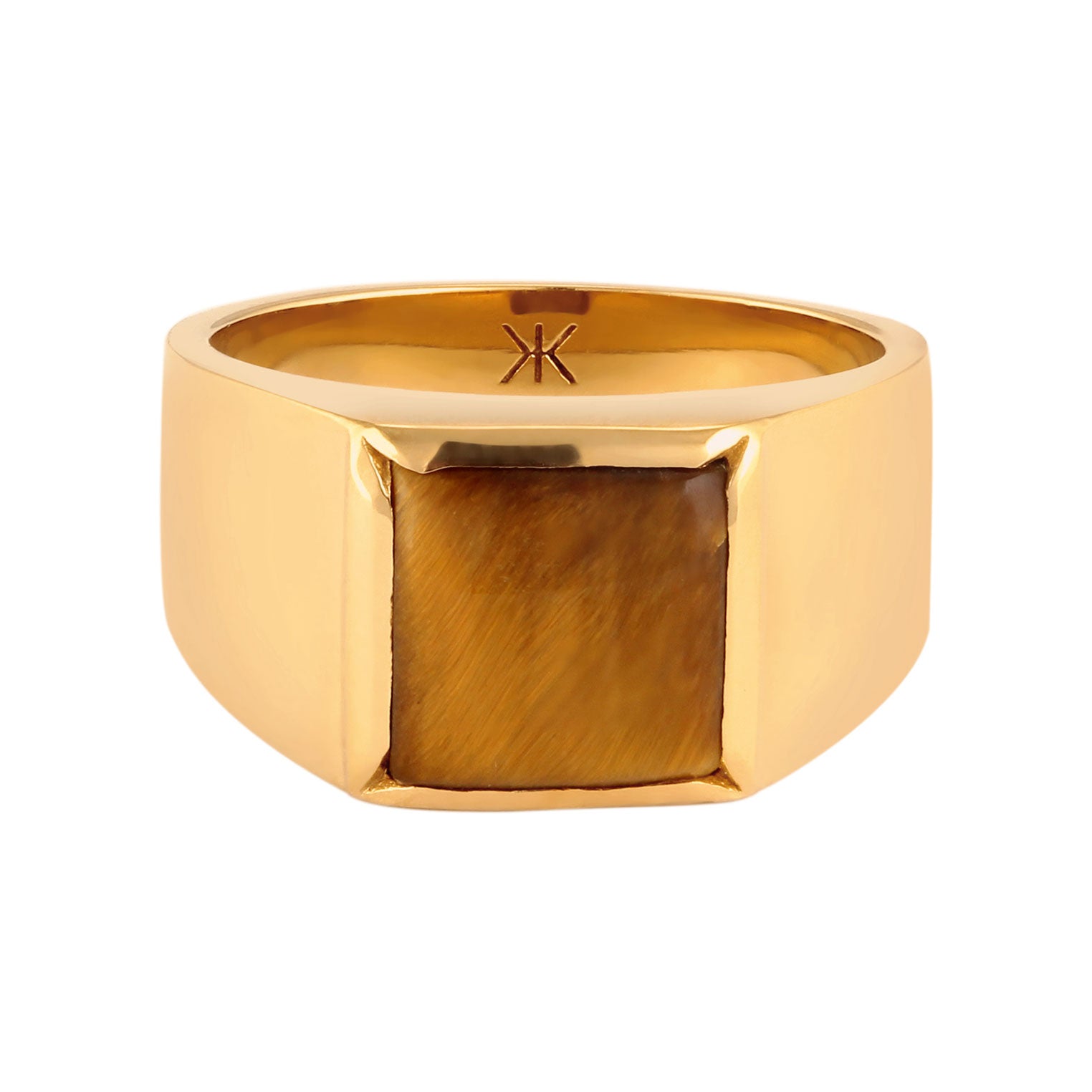 Gold - KUZZOI | Siegelring | Tigerauge (Braun) | 925 Sterling Silber vergoldet