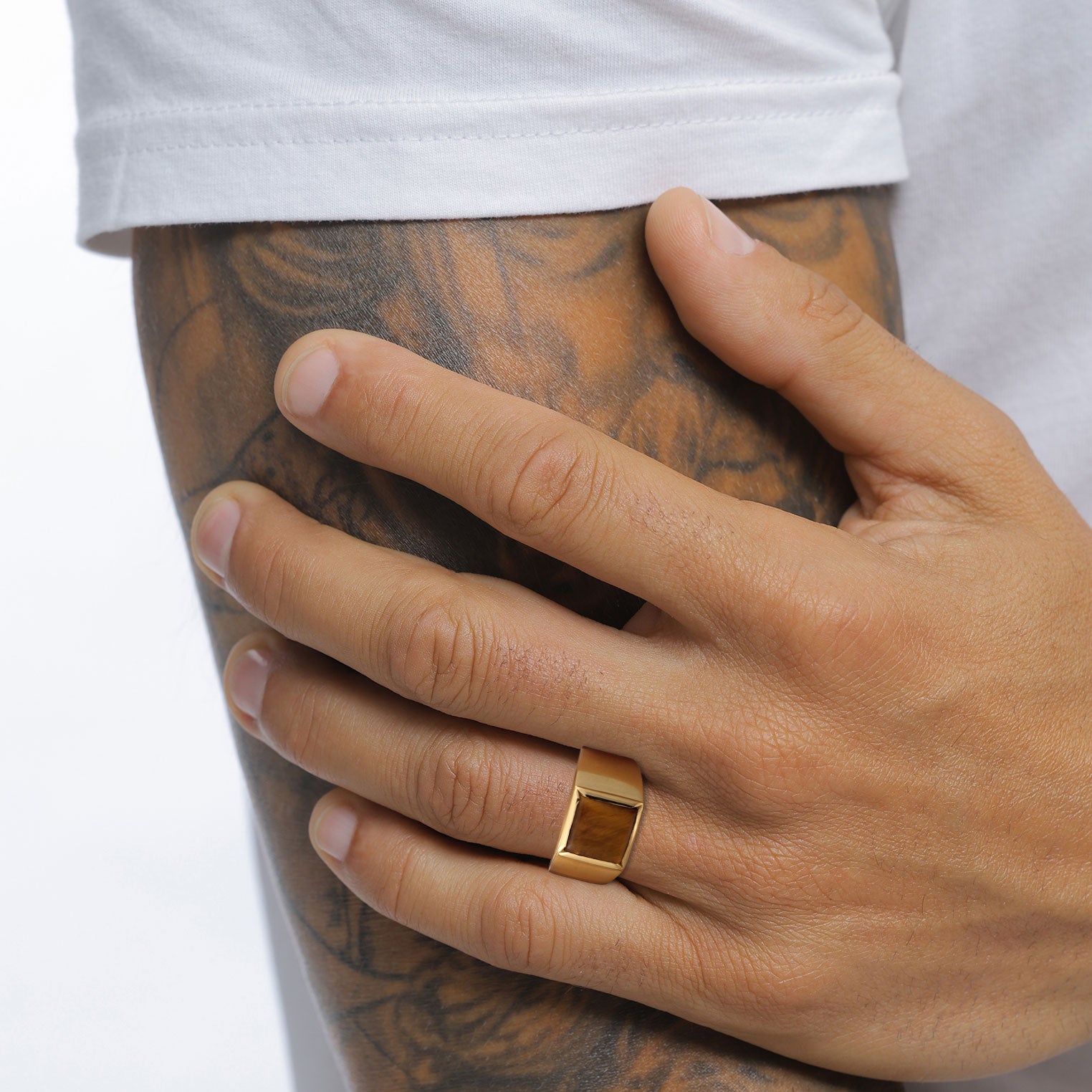 Gold - KUZZOI | Siegelring | Tigerauge (Braun) | 925 Sterling Silber vergoldet