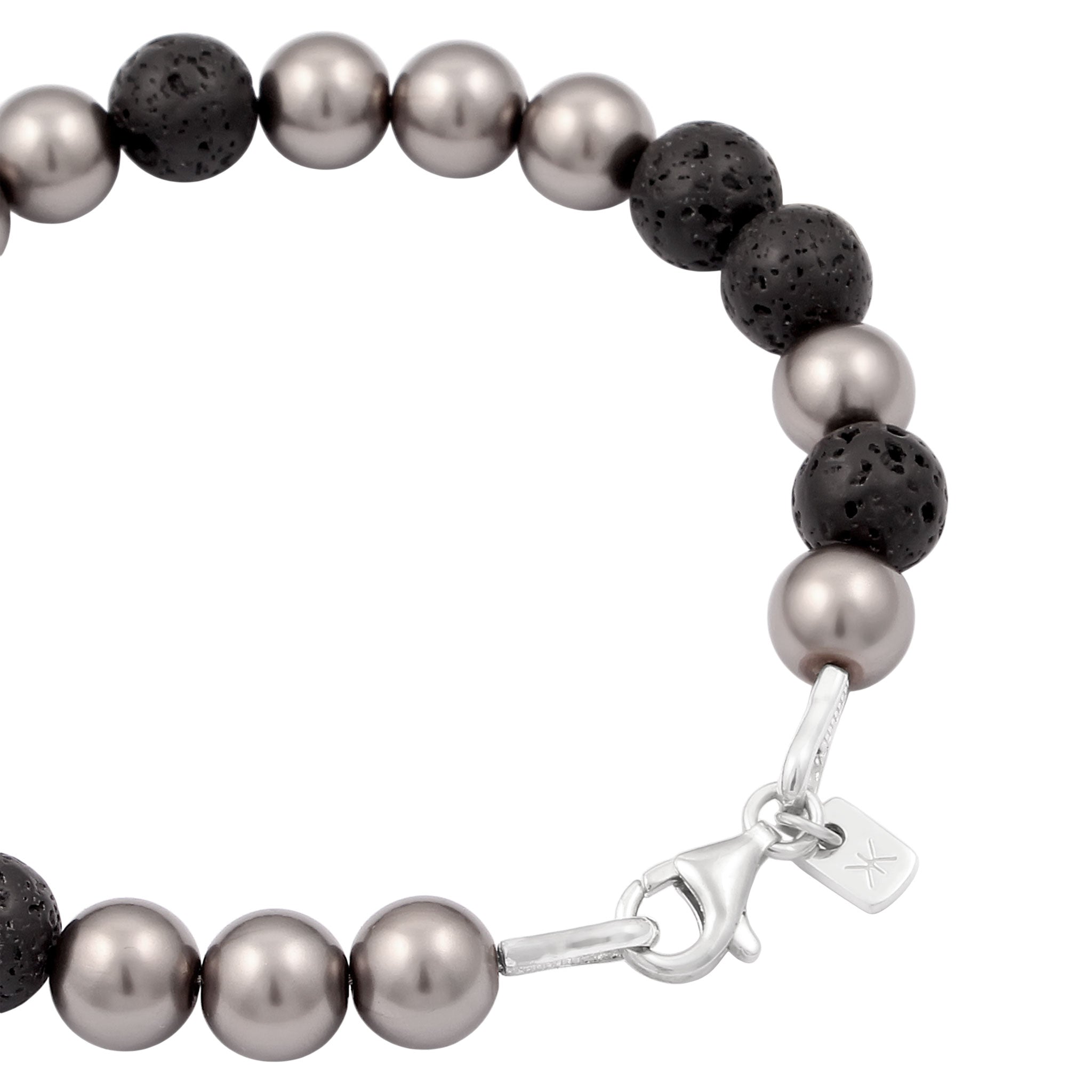 Silber - KUZZOI | Armband Beads | mit Perlen von Swarovski® (Grau) & Lava (Schwarz) | 925 Sterling Silber