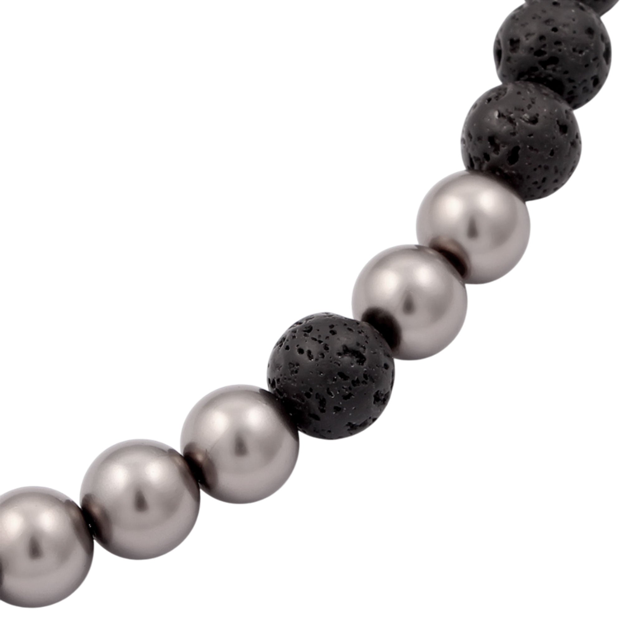 Silber - KUZZOI | Armband Beads | mit Perlen von Swarovski® (Grau) & Lava (Schwarz) | 925 Sterling Silber
