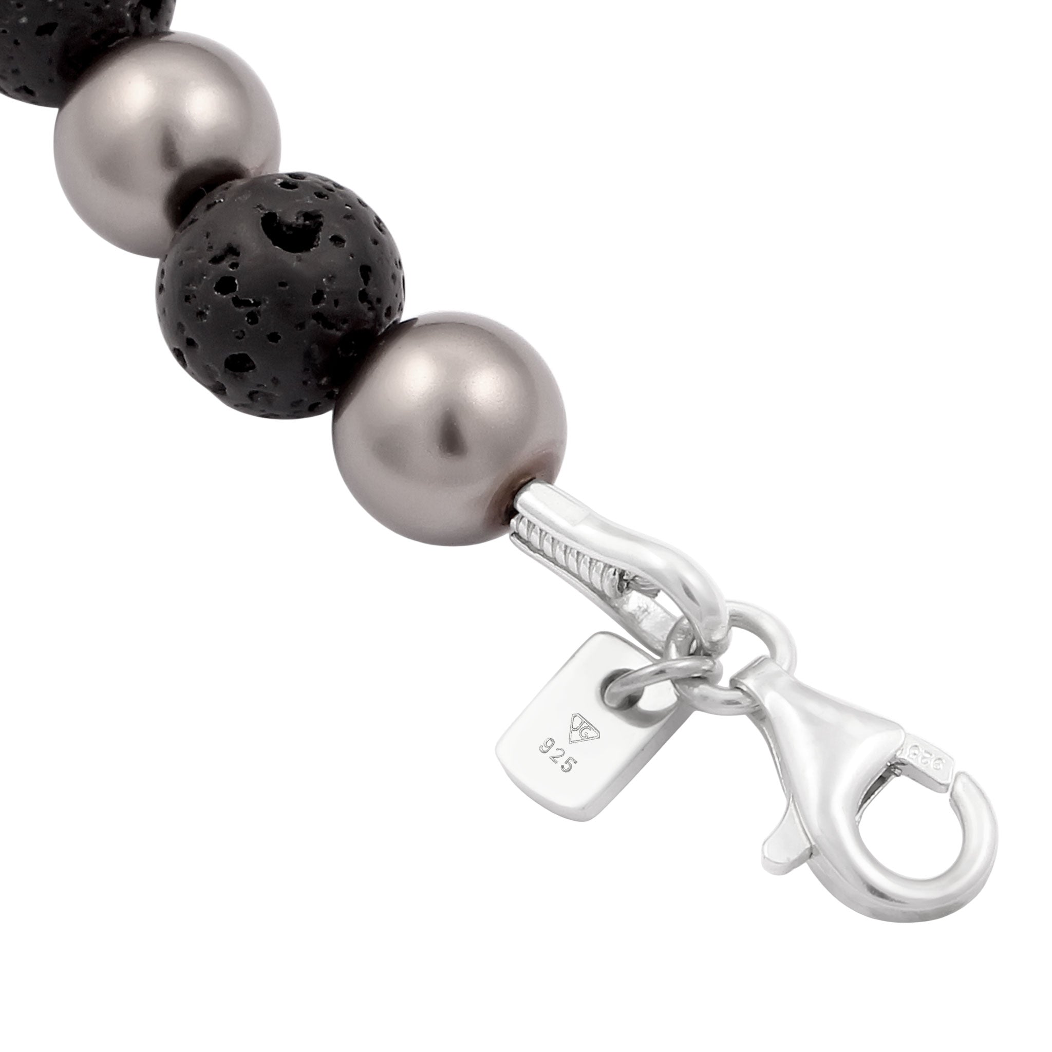 Silber - KUZZOI | Armband Beads | mit Perlen von Swarovski® (Grau) & Lava (Schwarz) | 925 Sterling Silber