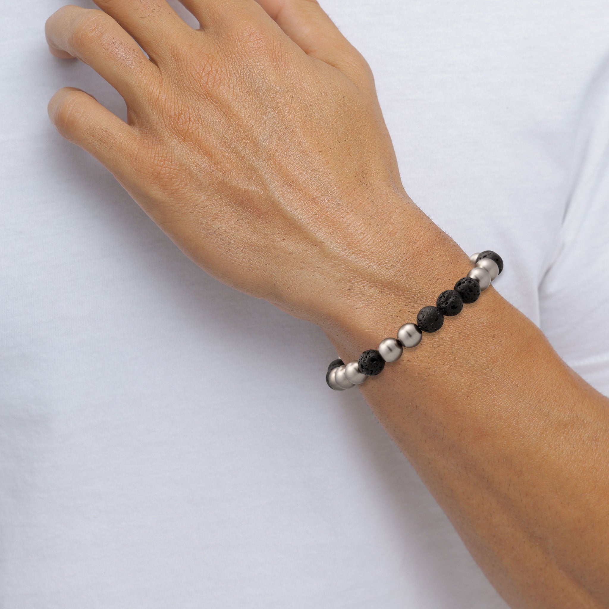 Silber - KUZZOI | Armband Beads | mit Perlen von Swarovski® (Grau) & Lava (Schwarz) | 925 Sterling Silber