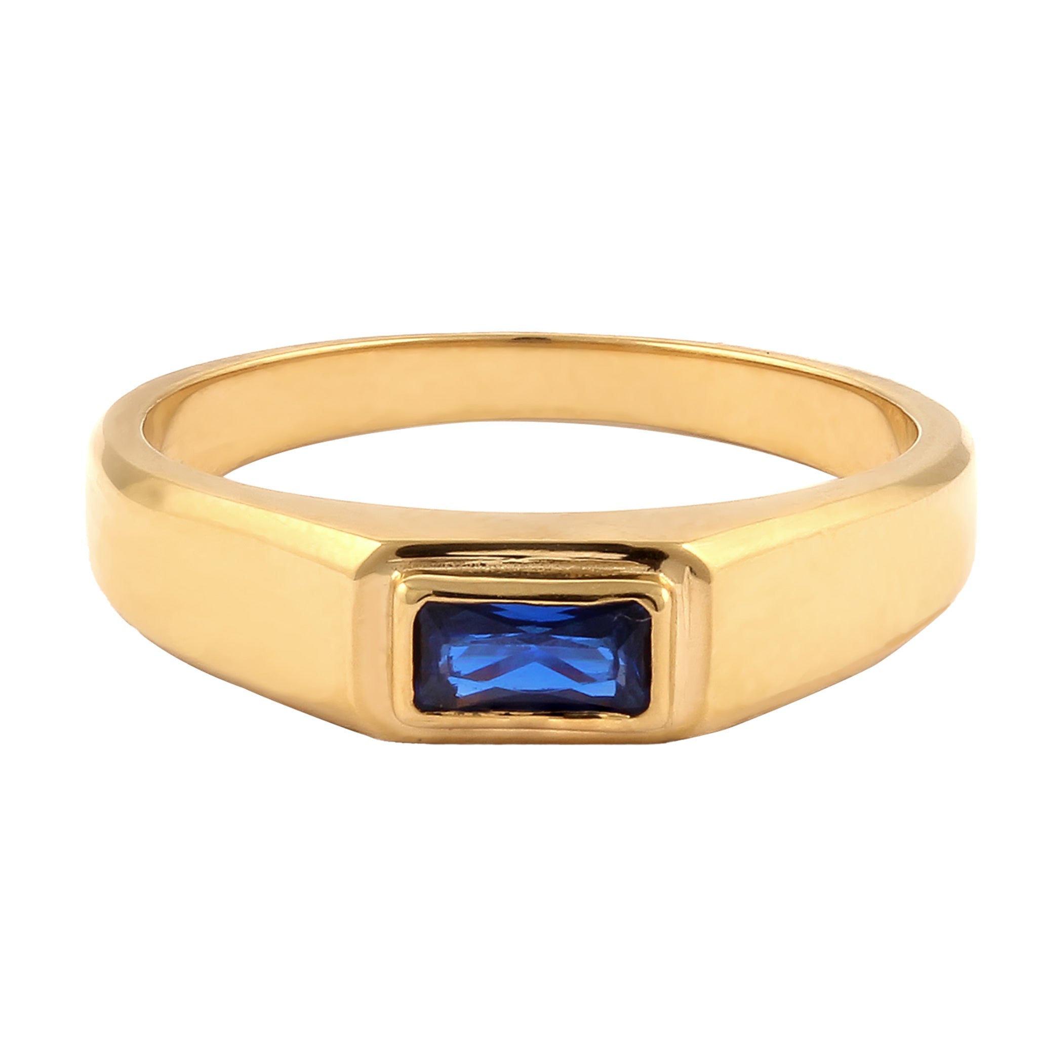 Gold - KUZZOI | Siegelring | Synthetischer Saphir (Blau) | 925 Sterling Silber vergoldet