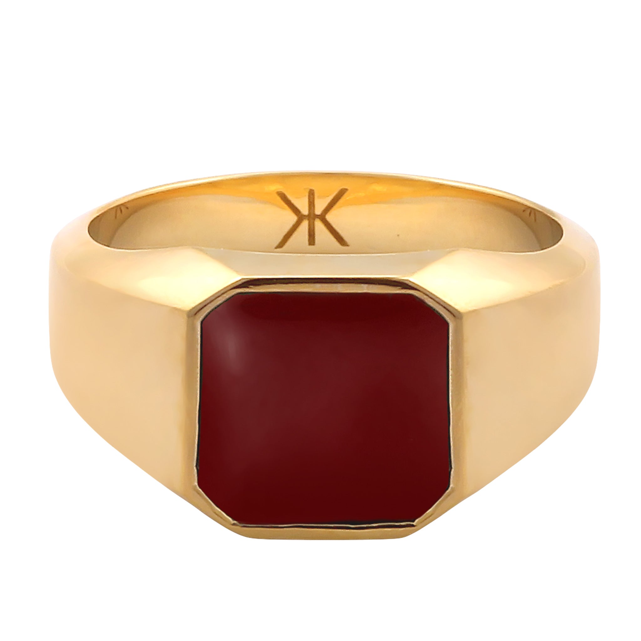 Gold - KUZZOI | Siegelring Quadrat | Emaille (Rot) | 925 Sterling Silber vergoldet