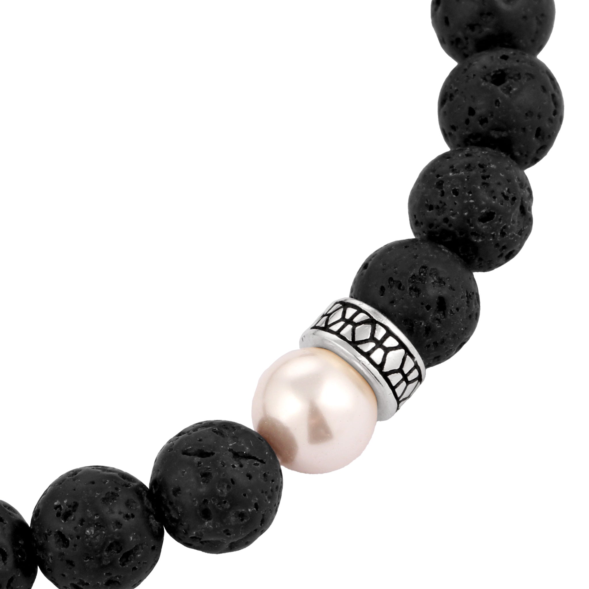 Silber - KUZZOI | Armband | Perlen & Lava (Weiß & Schwarz) | 925 Sterling Silber