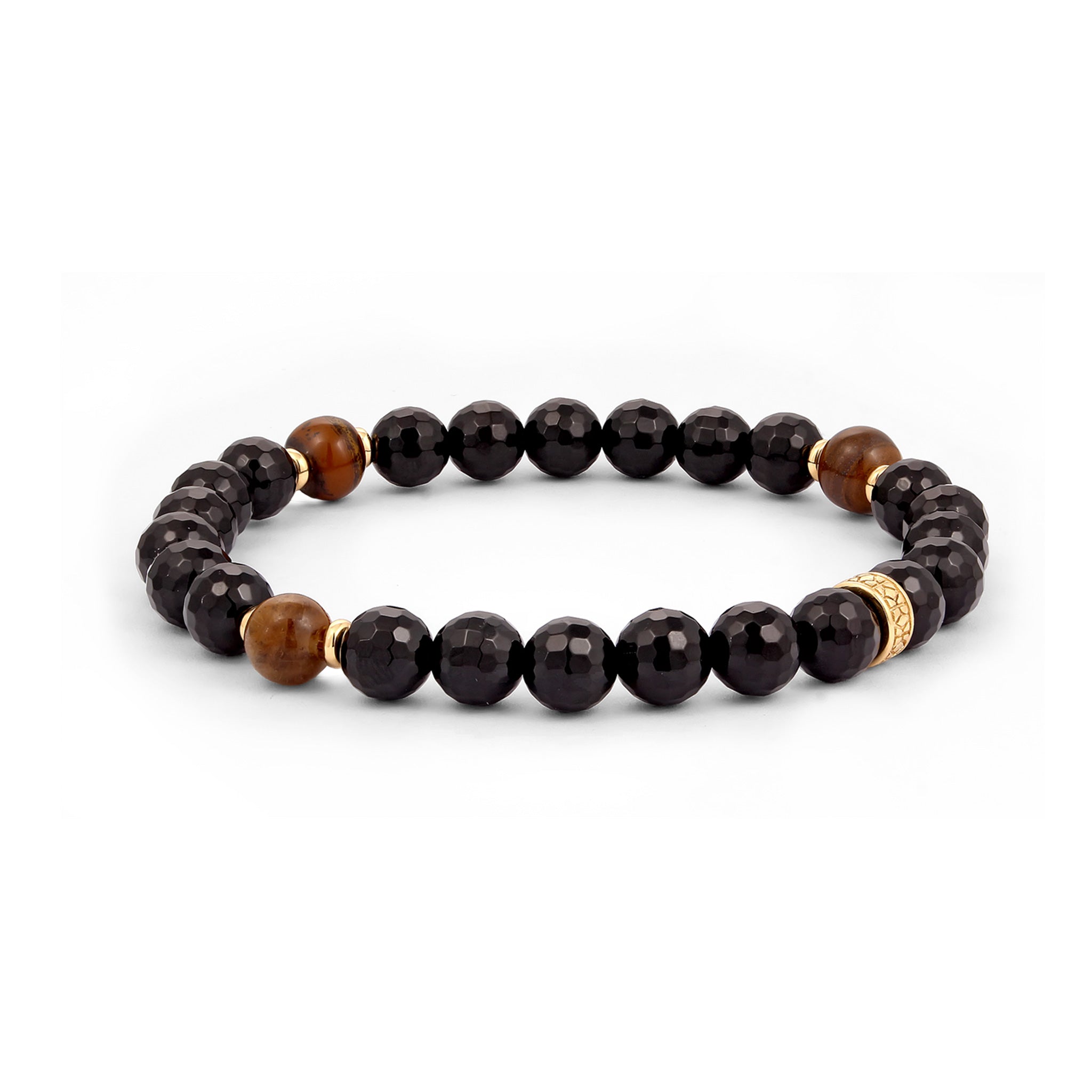 Schwarz - KUZZOI | Kugel-Armband | Onyx & Tigerauge (Schwarz, Braun) | 925 Sterling Silber vergoldet