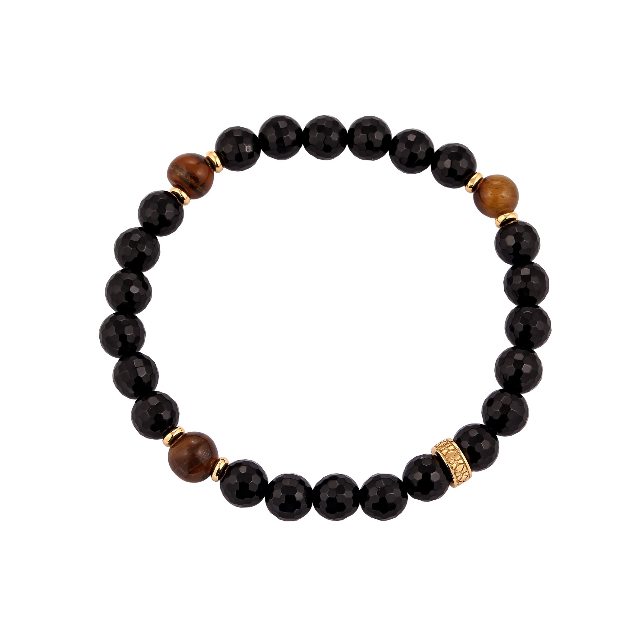 Schwarz - KUZZOI | Kugel-Armband | Onyx & Tigerauge (Schwarz, Braun) | 925 Sterling Silber vergoldet