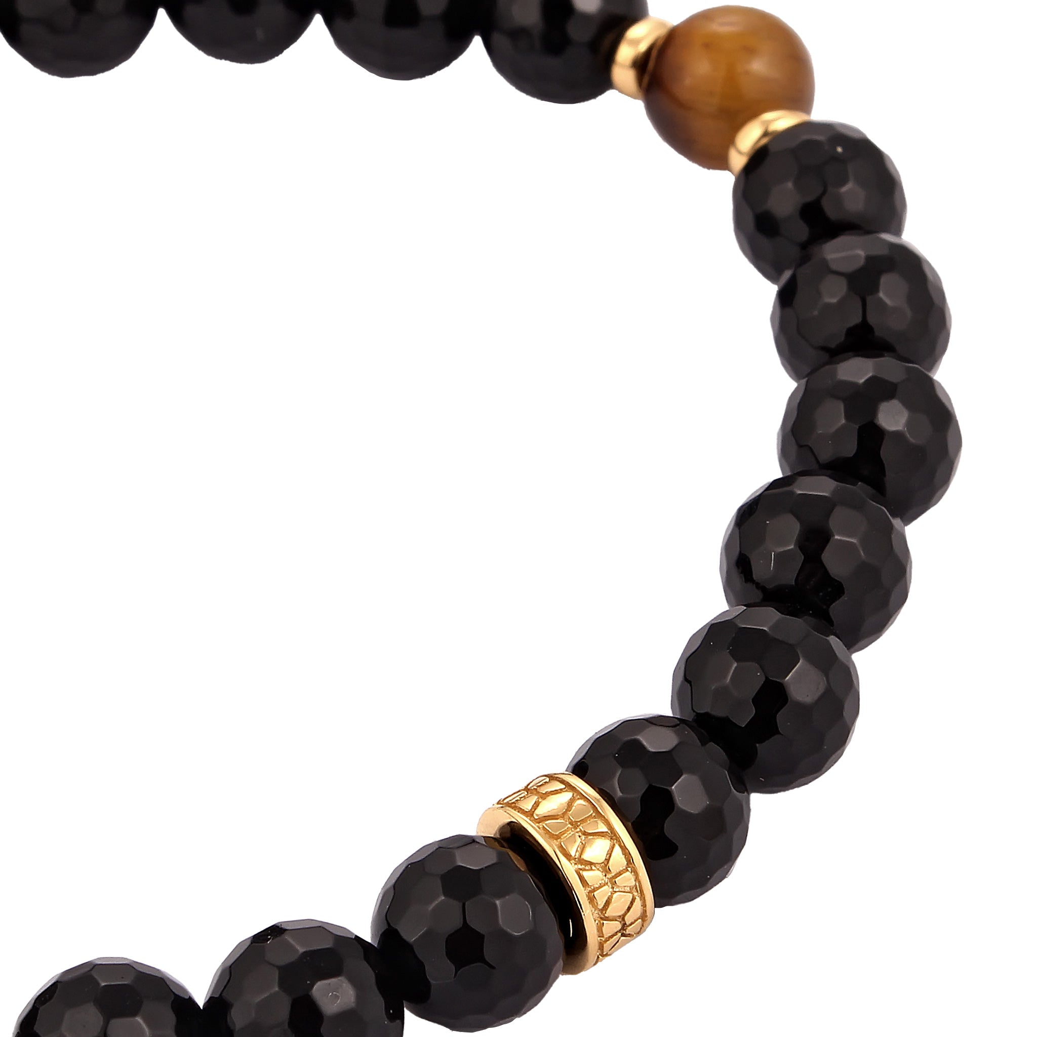 Schwarz - KUZZOI | Kugel-Armband | Onyx & Tigerauge (Schwarz, Braun) | 925 Sterling Silber vergoldet