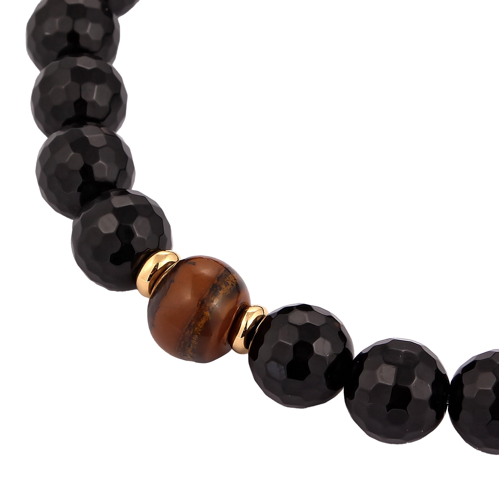 Schwarz - KUZZOI | Kugel-Armband | Onyx & Tigerauge (Schwarz, Braun) | 925 Sterling Silber vergoldet