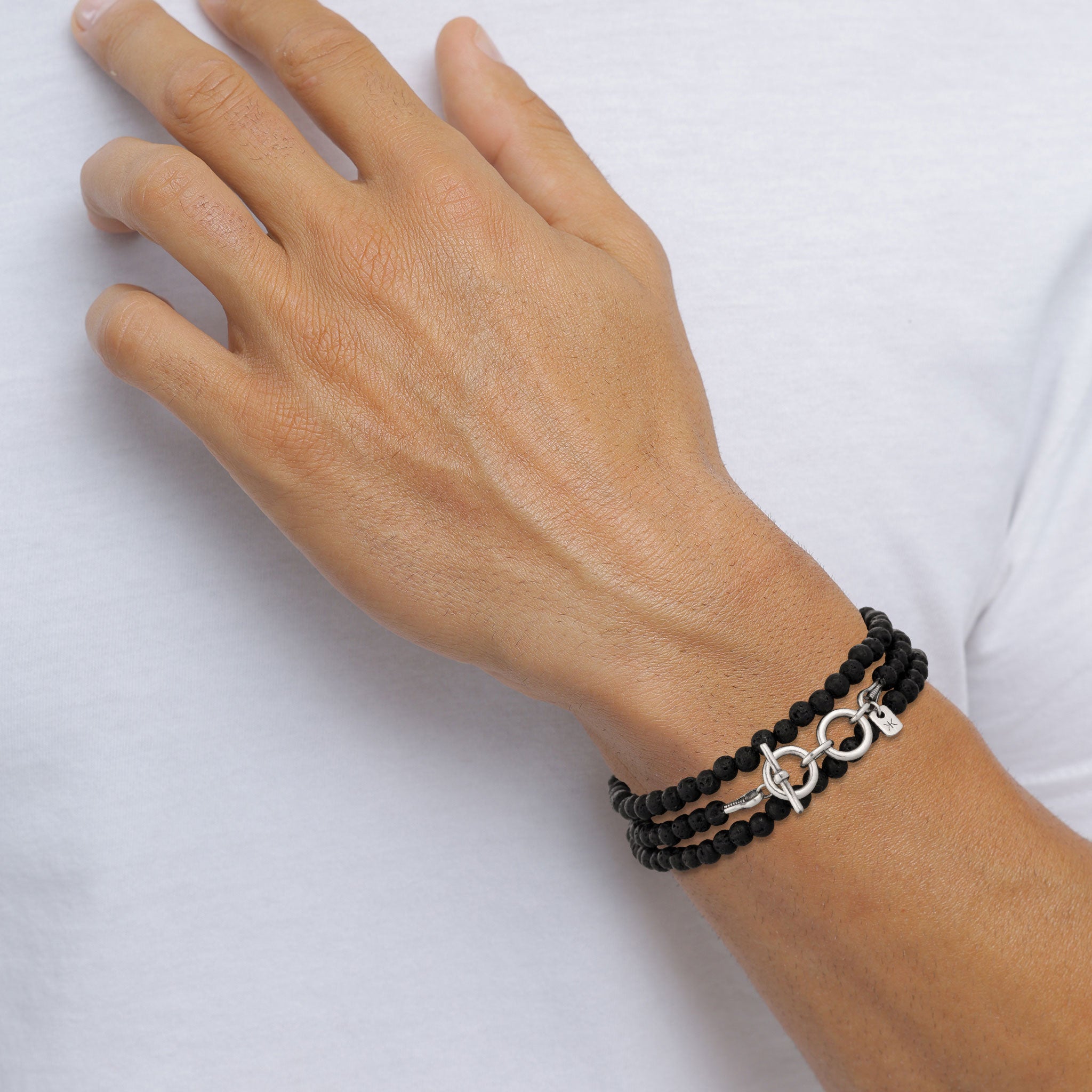 Schwarz - KUZZOI | Armband Perlen | Lava (Schwarz) | 925 Sterling Silber