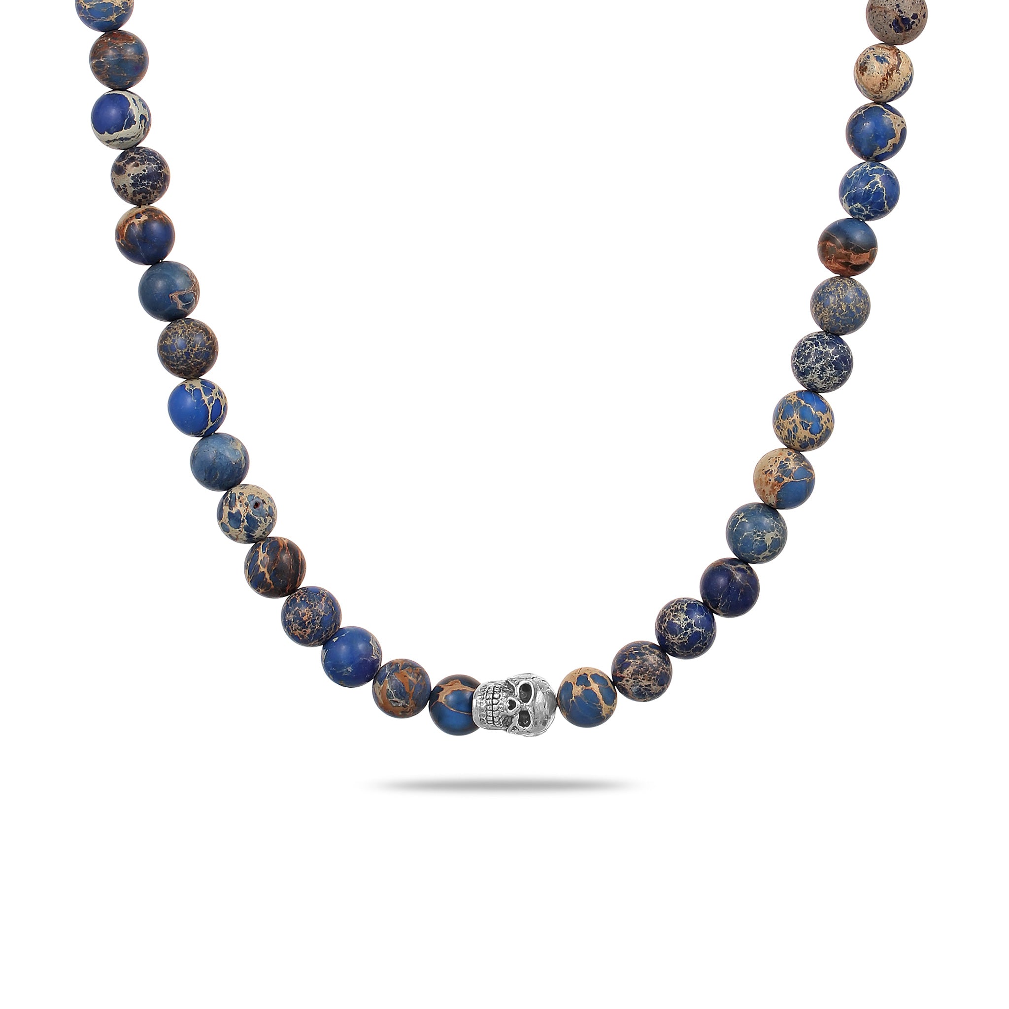 Blau - KUZZOI | Halskette Totenkopf | Achat Perlen (Blau) | 925 Sterling Silber