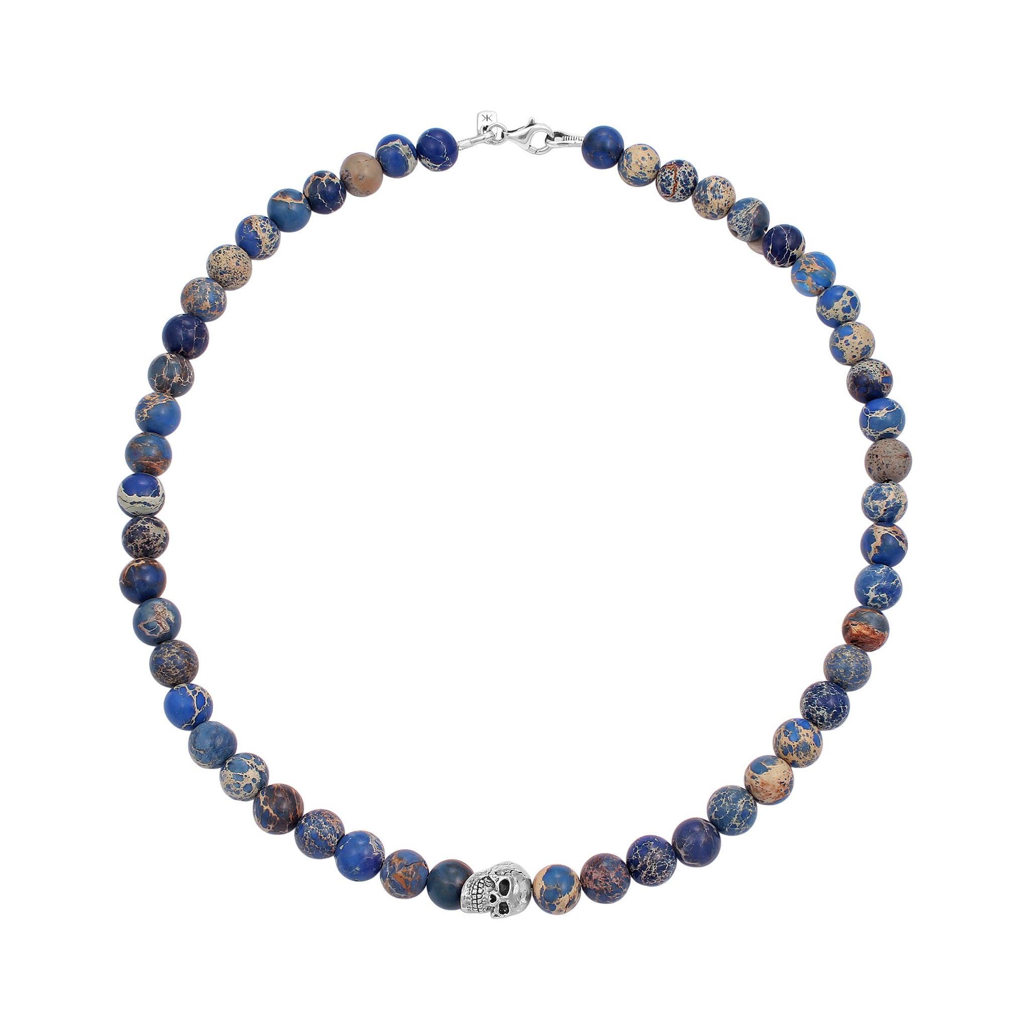 Blau - KUZZOI | Halskette Totenkopf | Achat Perlen (Blau) | 925 Sterling Silber