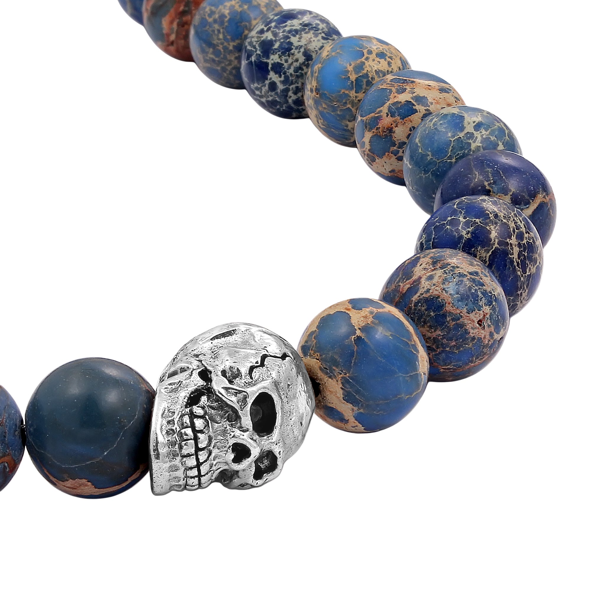 Blau - KUZZOI | Halskette Totenkopf | Achat Perlen (Blau) | 925 Sterling Silber