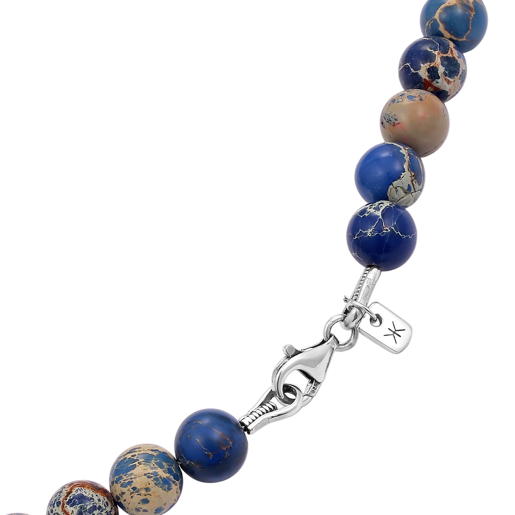 Blau - KUZZOI | Halskette Totenkopf | Achat Perlen (Blau) | 925 Sterling Silber