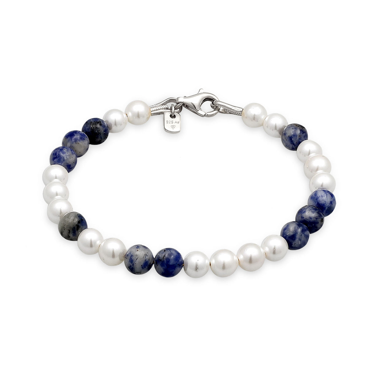 Silber - KUZZOI | Armband | Achat (Blau) & Muschelkernperlen | 925 Sterling Silber