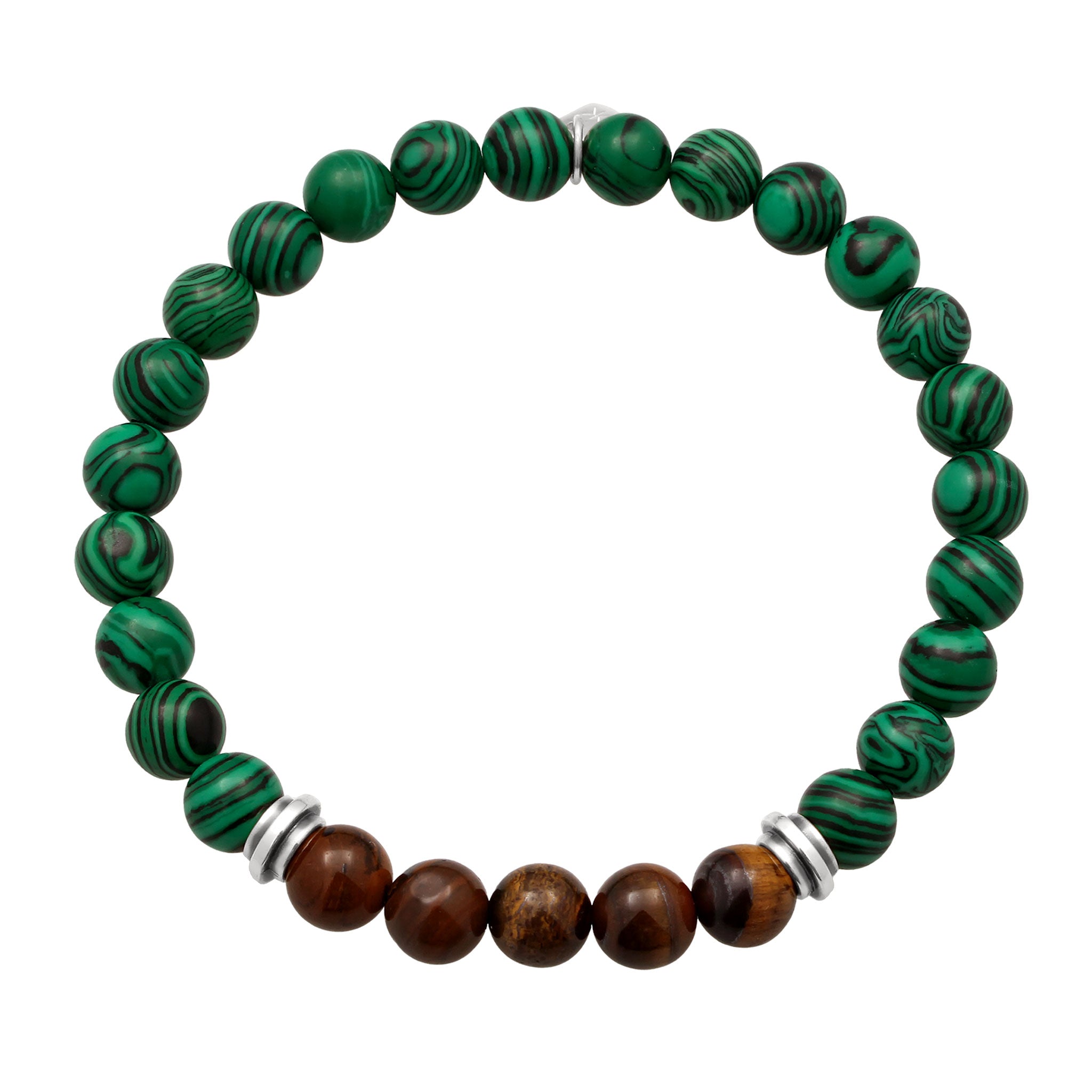 Grün - KUZZOI | Perlen-Armband | Tigerauge (Braun) & Malachit (Grün) | 925 Sterling Silber