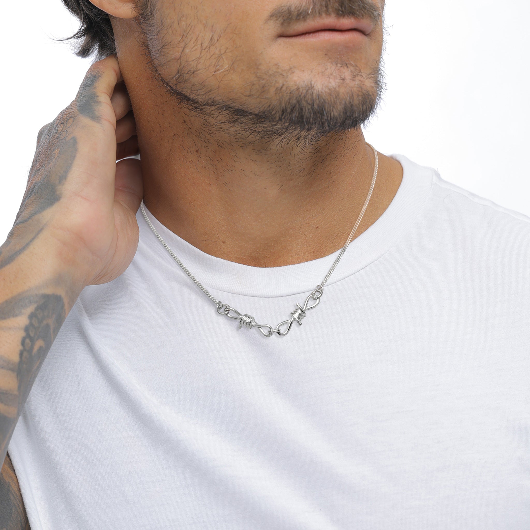 Silber - KUZZOI | Panzer-Halskette Stacheldraht Anhänger | 925 Sterling Silber