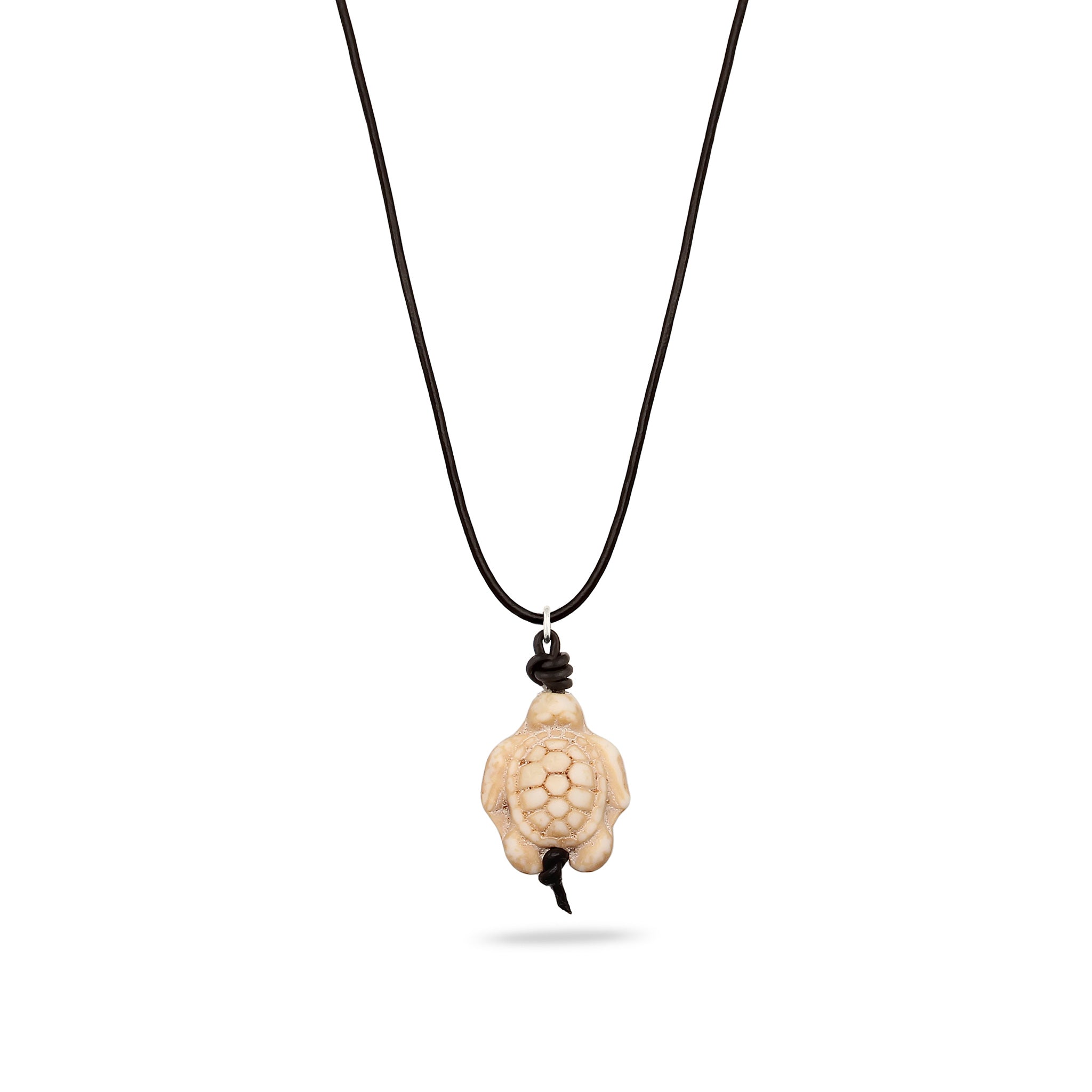 Schwarz - KUZZOI | Halskette Schildkröte | Howlith & Lederkette (Schwarz) | 925 Sterling Silber