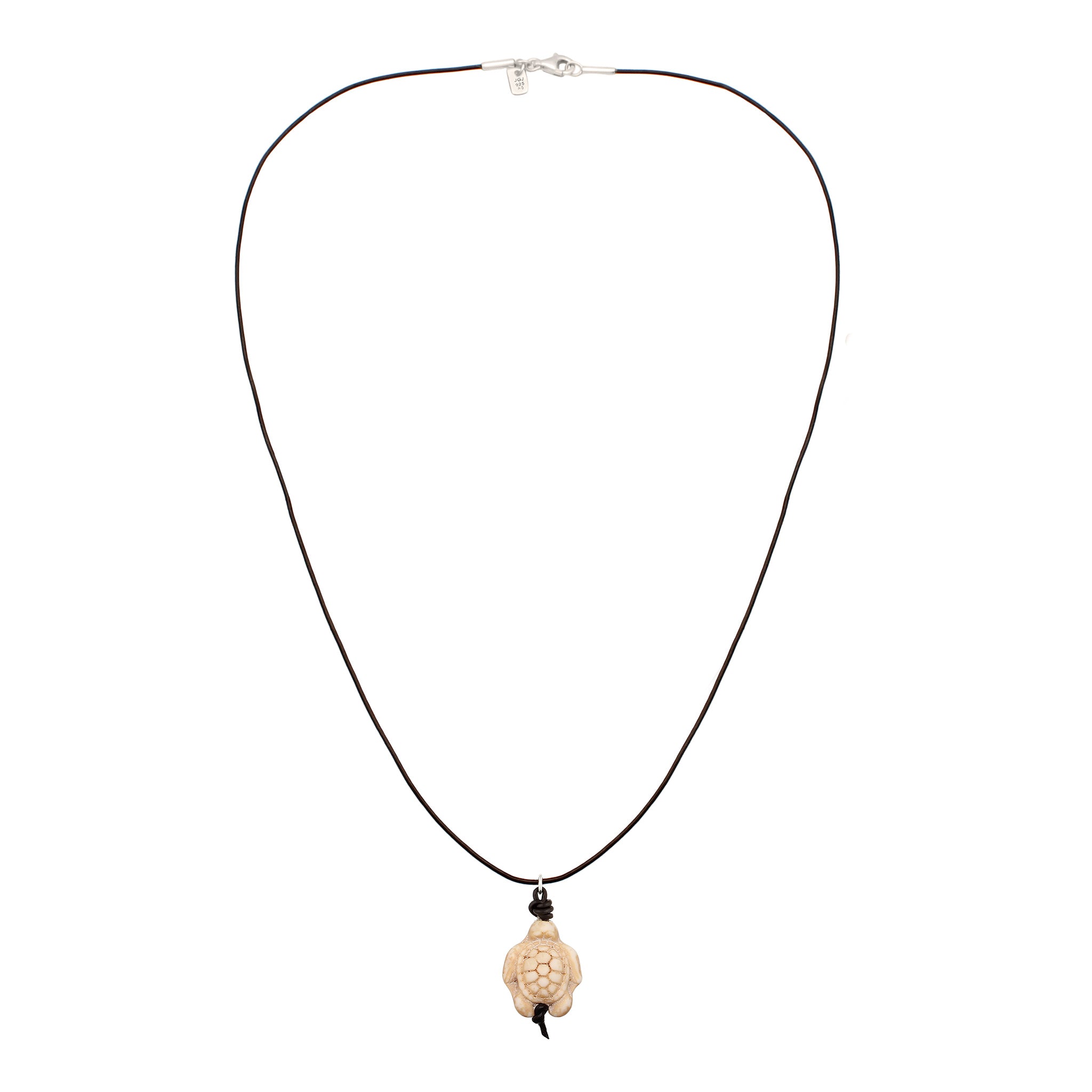 Schwarz - KUZZOI | Halskette Schildkröte | Howlith & Lederkette (Schwarz) | 925 Sterling Silber