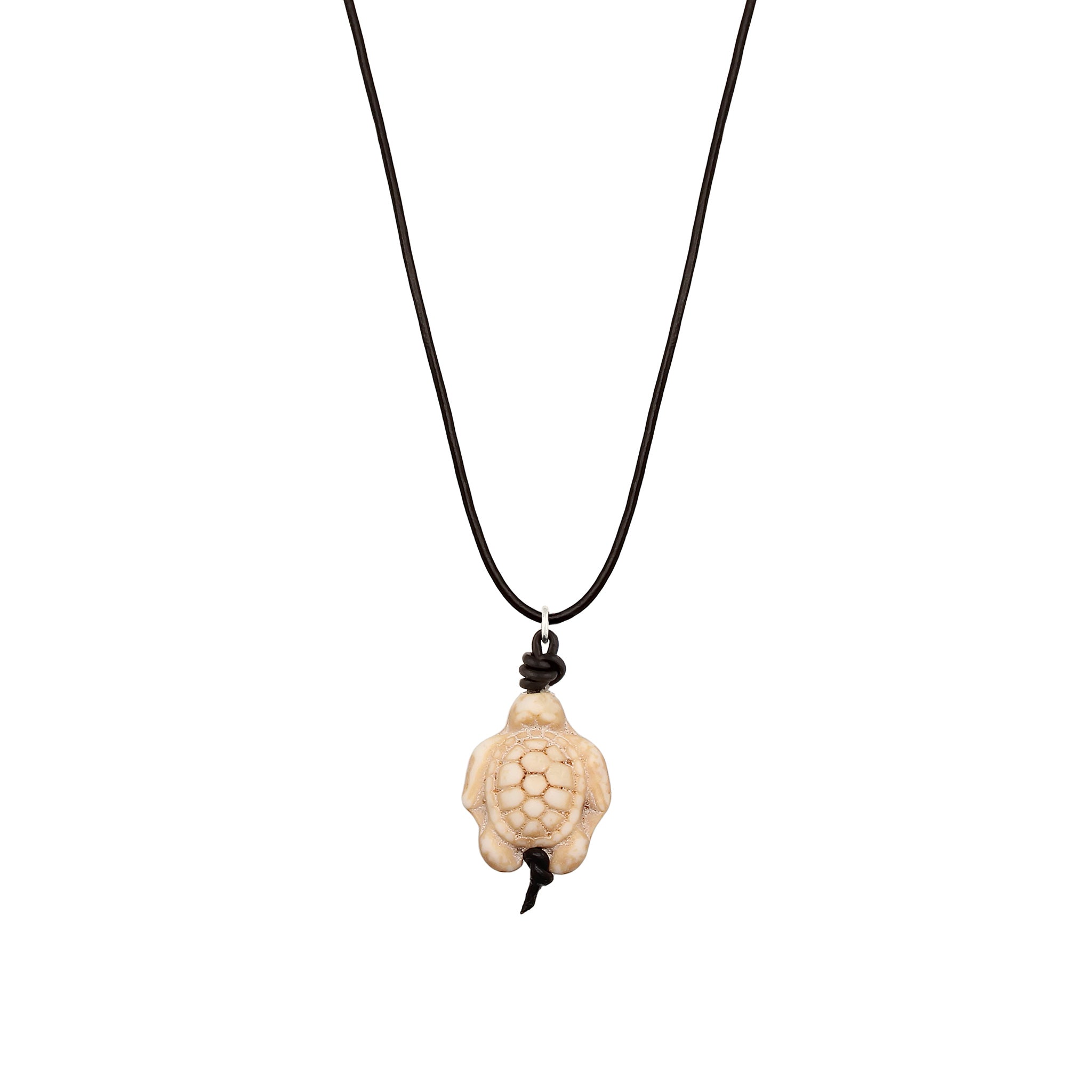 Schwarz - KUZZOI | Halskette Schildkröte | Howlith & Lederkette (Schwarz) | 925 Sterling Silber