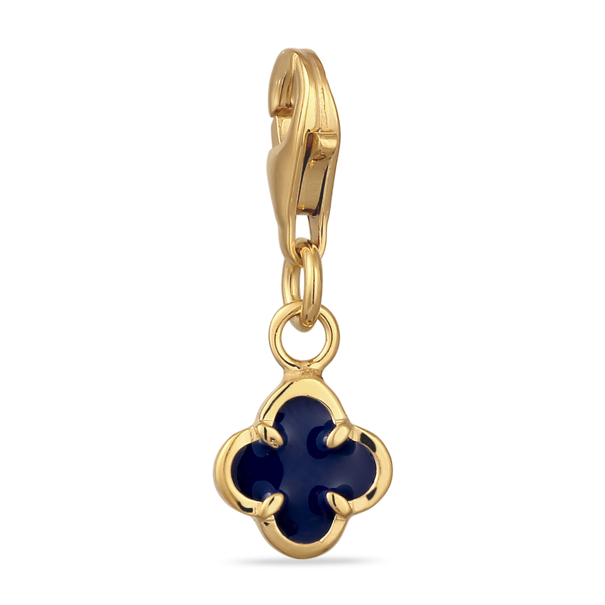 Gold - KUZZOI | Charm Kleeblatt | Emaille (Schwarz) | 925 Sterling Silber vergoldet
