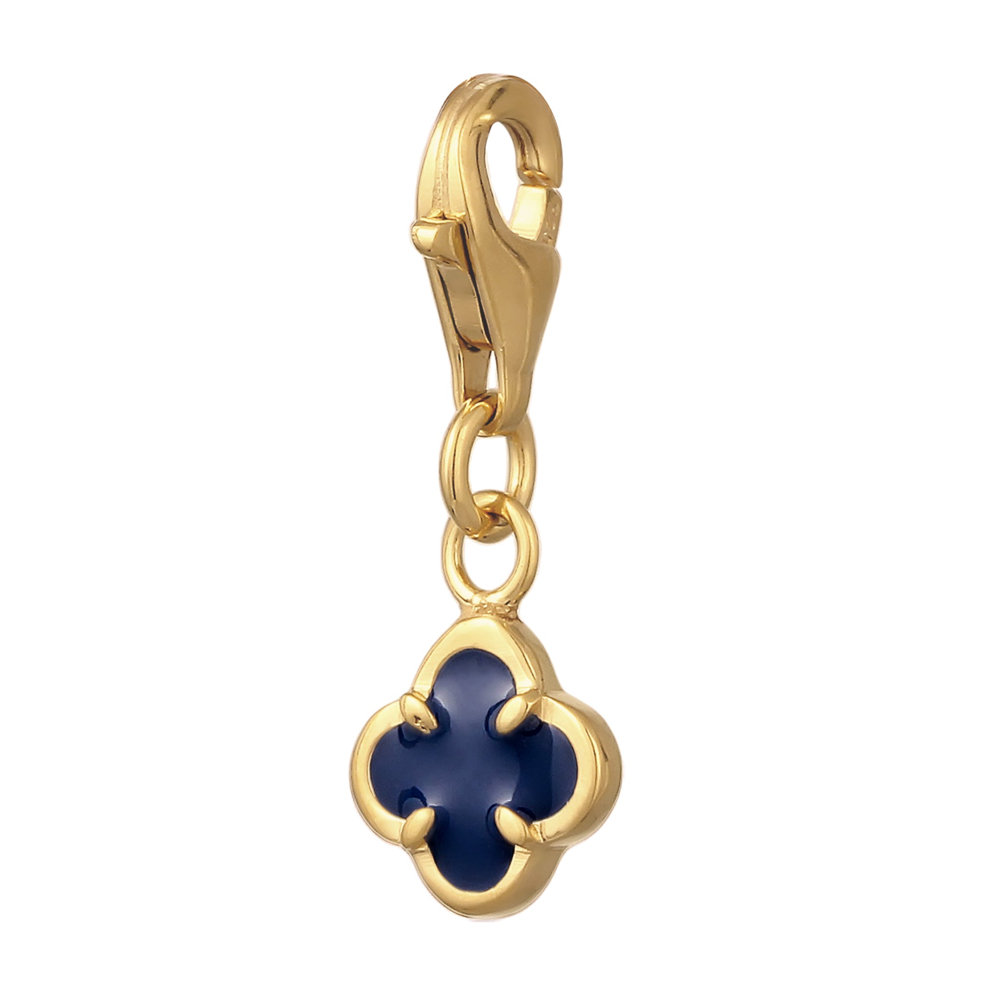 Gold - KUZZOI | Charm Kleeblatt | Emaille (Schwarz) | 925 Sterling Silber vergoldet