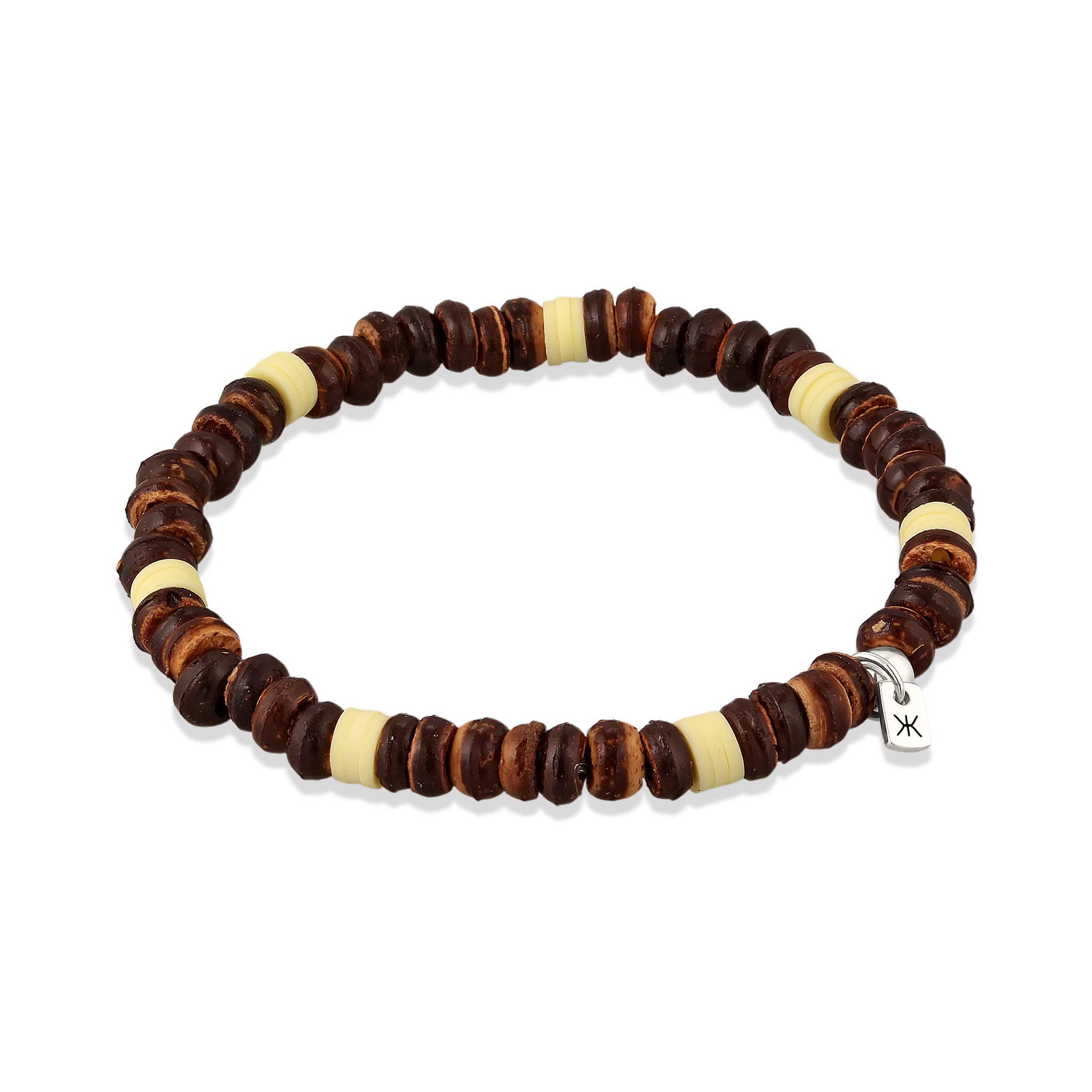 Braun - KUZZOI | Armband Beads | Kokosnuss & Heishiperlen (Braun) | 925 Sterling Silber