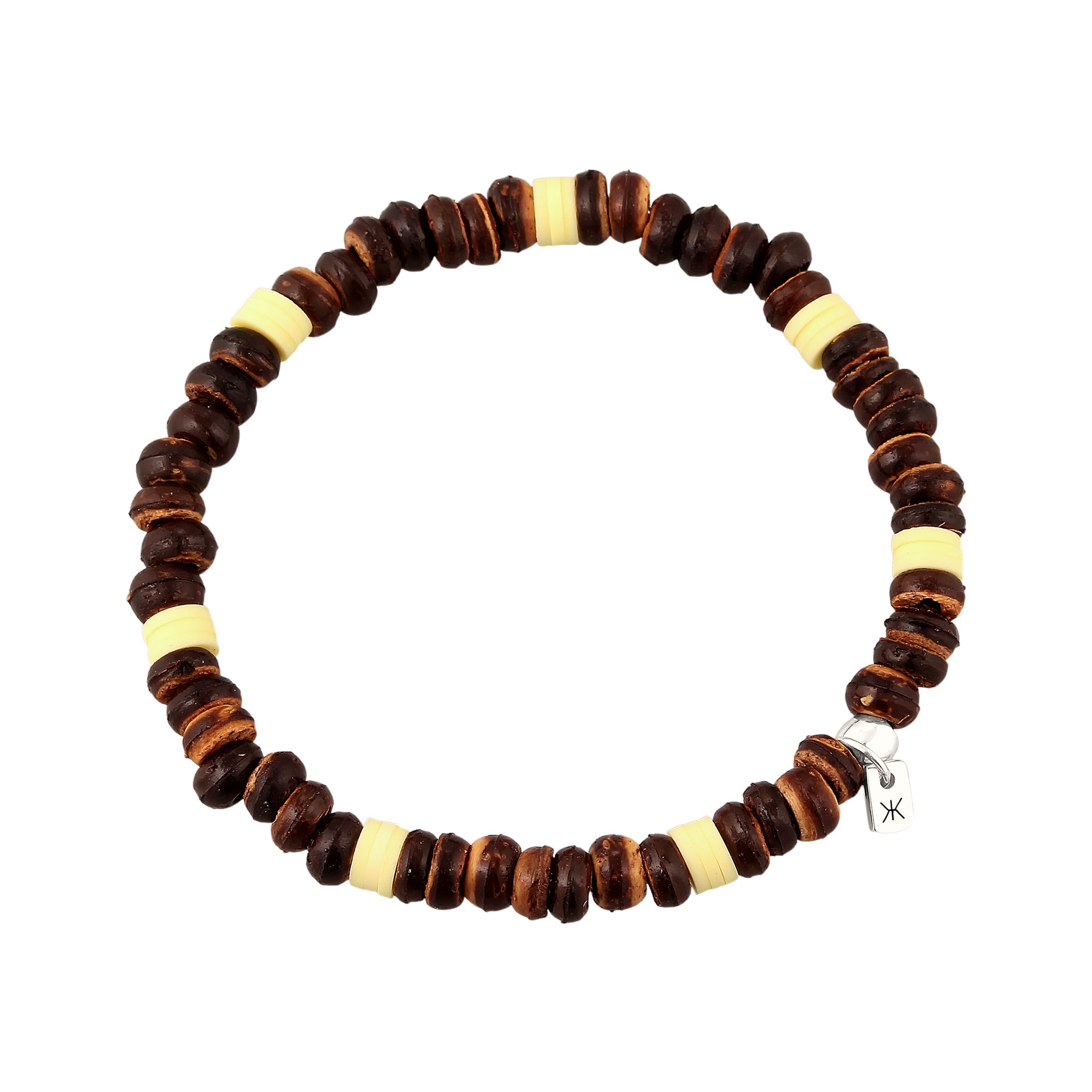 Braun - KUZZOI | Armband Beads | Kokosnuss & Heishiperlen (Braun) | 925 Sterling Silber