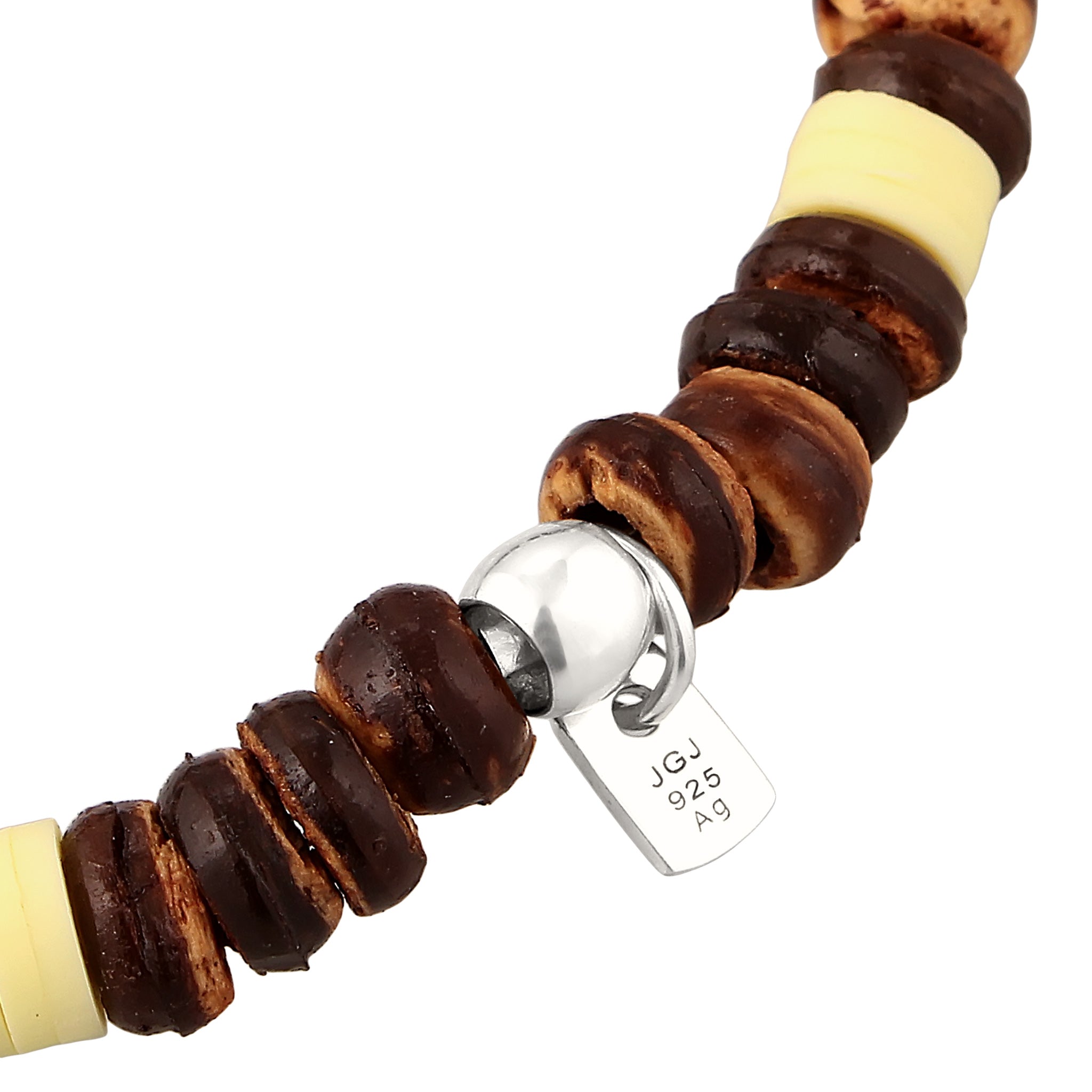 Braun - KUZZOI | Armband Beads | Kokosnuss & Heishiperlen (Braun) | 925 Sterling Silber