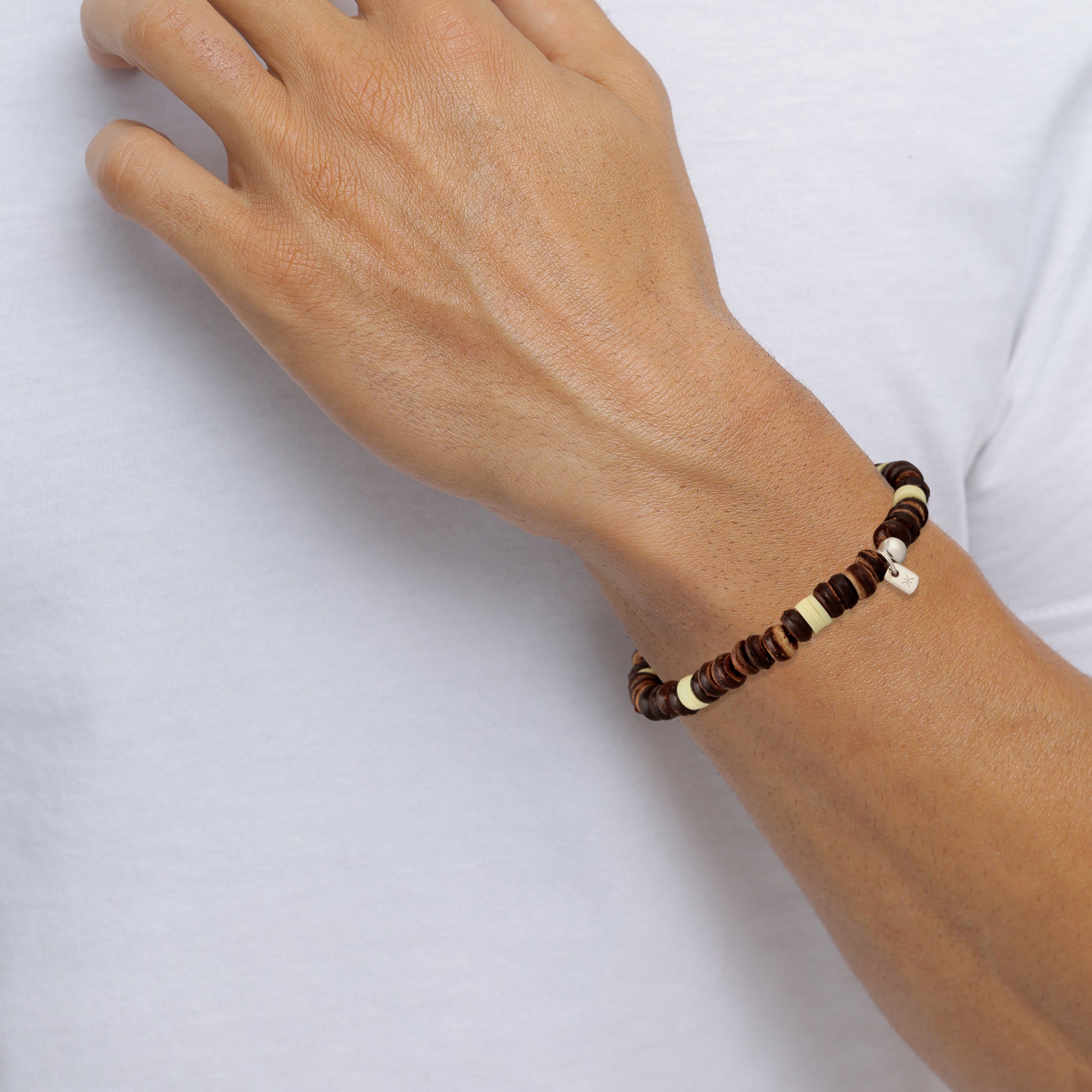 Braun - KUZZOI | Armband Beads | Kokosnuss & Heishiperlen (Braun) | 925 Sterling Silber