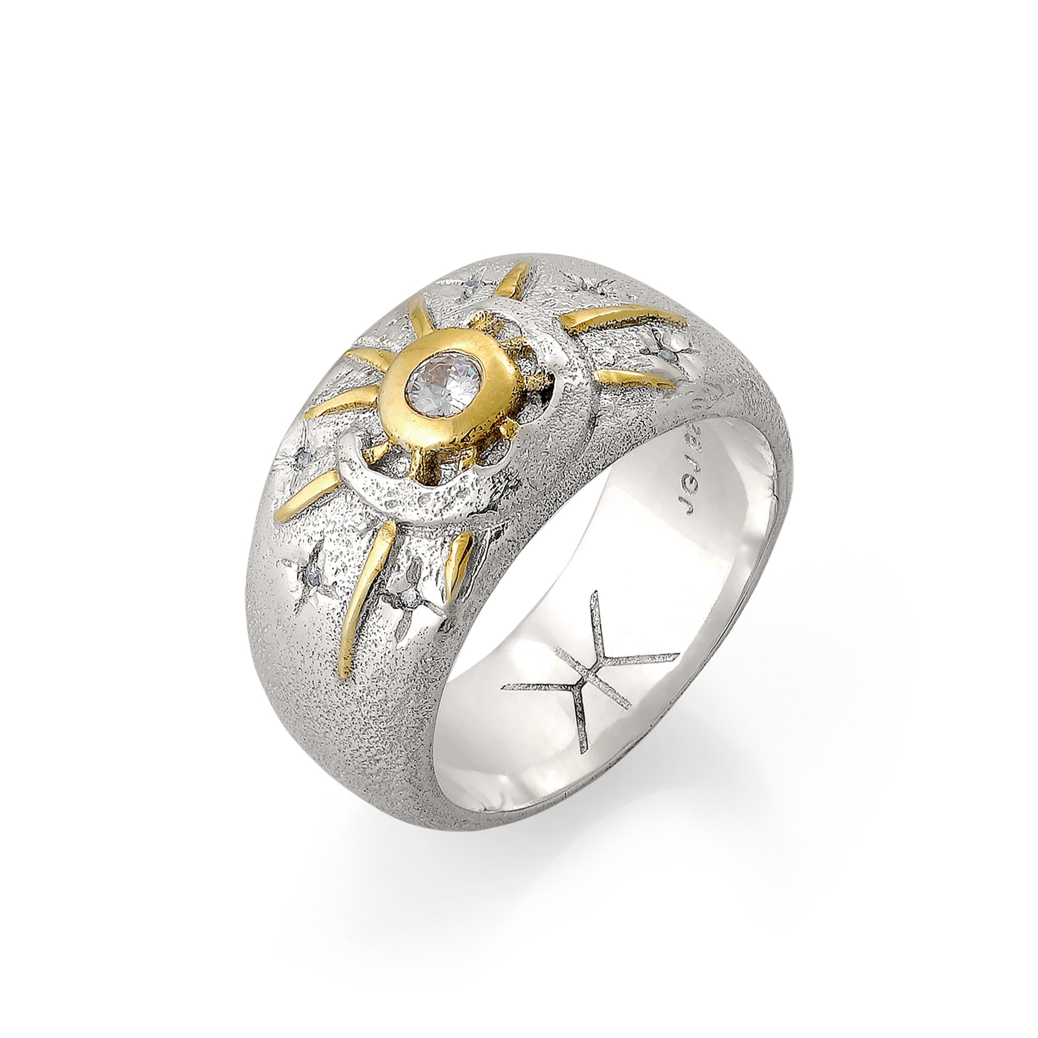 Zweifarbig - KUZZOI | Bandring Astro Vintage | Zirkonia (Weiß) | 925 Sterling Silber vergoldet