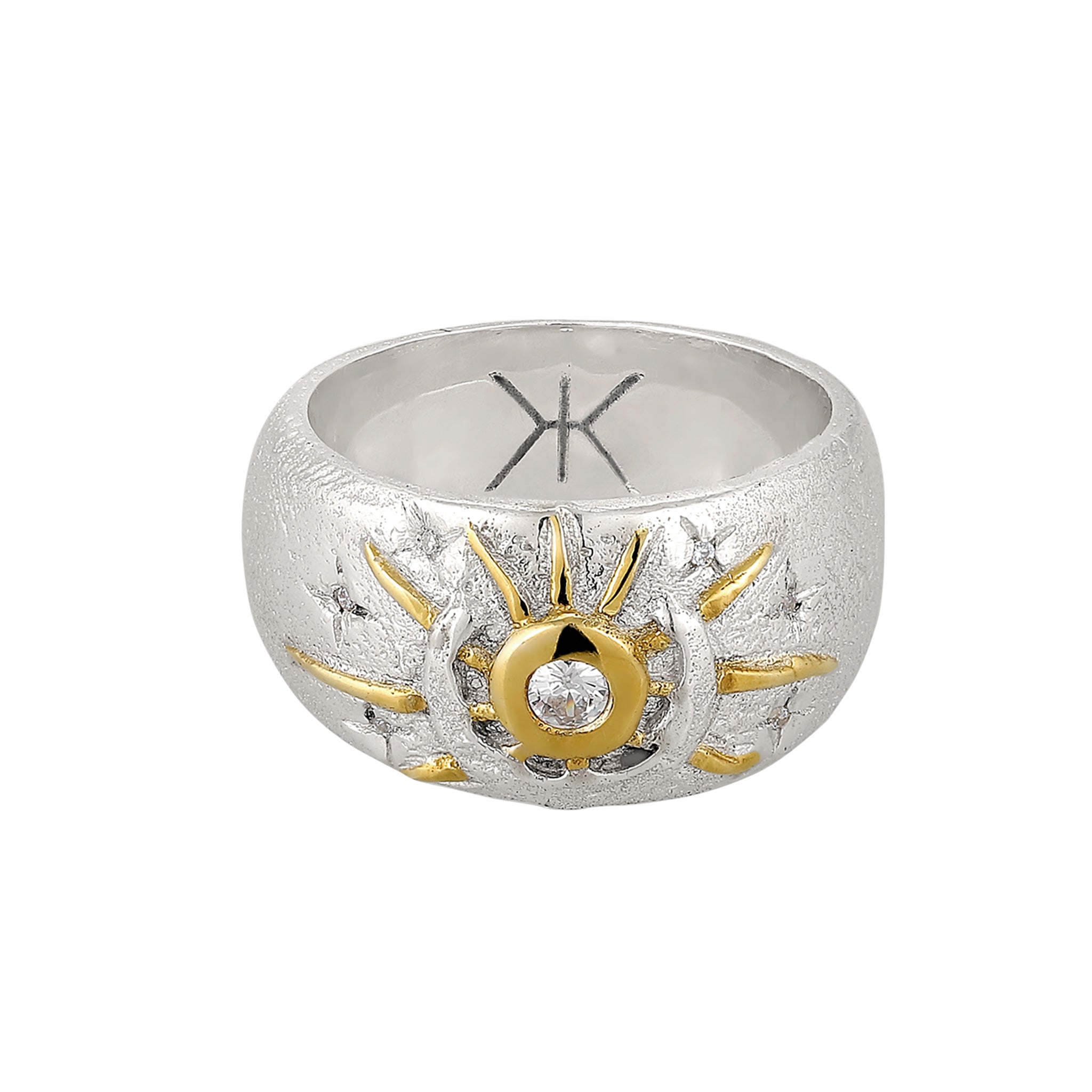 Zweifarbig - KUZZOI | Bandring Astro Vintage | Zirkonia (Weiß) | 925 Sterling Silber vergoldet