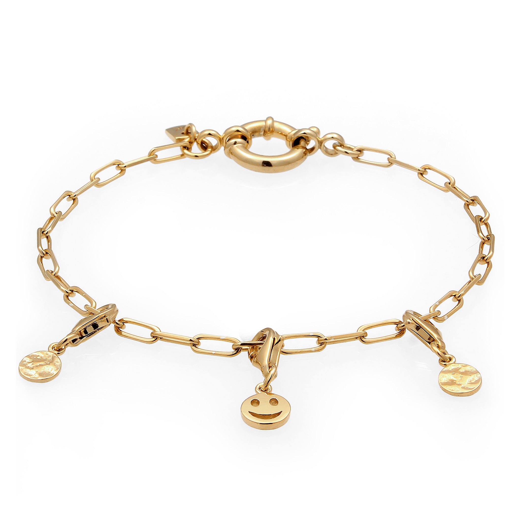 Gold - KUZZOI | Armband Anhänger Smiling Face | 925 Sterling Silber vergoldet