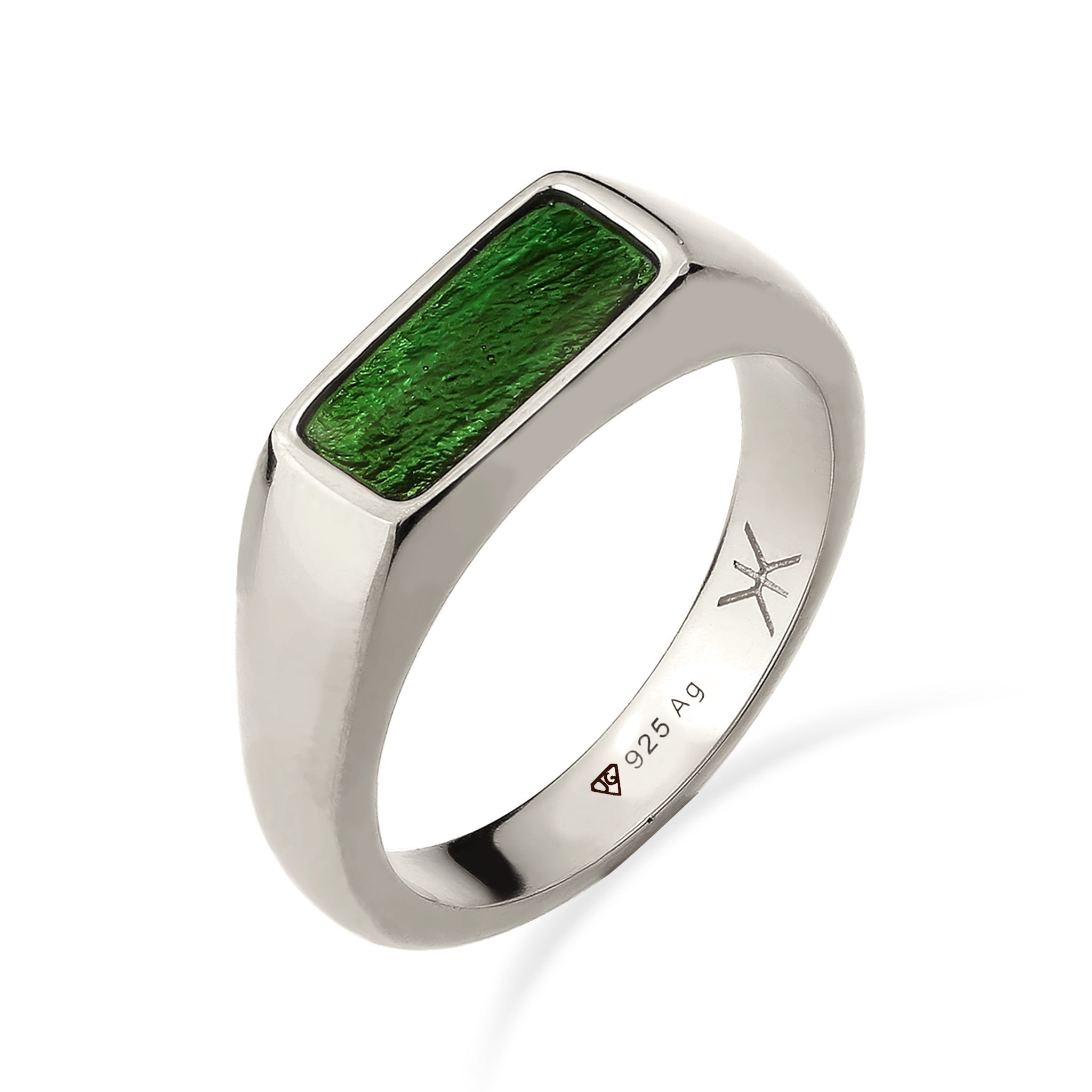 Silber - KUZZOI | Siegelring Rechteck | Emaille (Grün) | 925 Sterling Silber