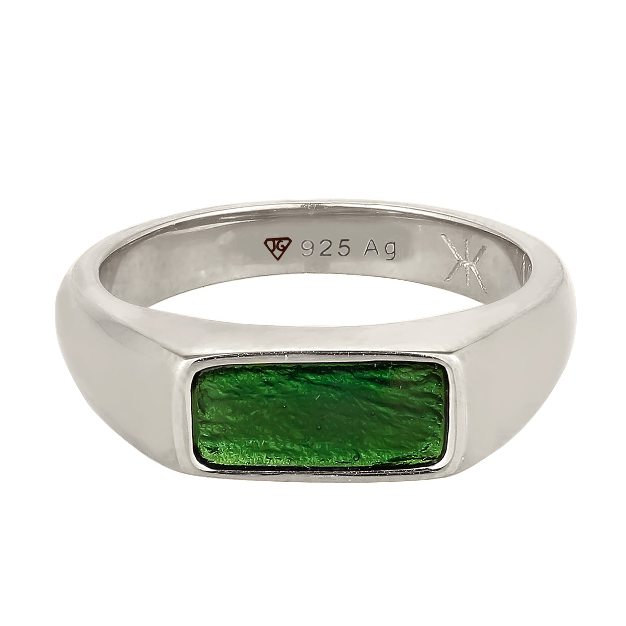 Silber - KUZZOI | Siegelring Rechteck | Emaille (Grün) | 925 Sterling Silber